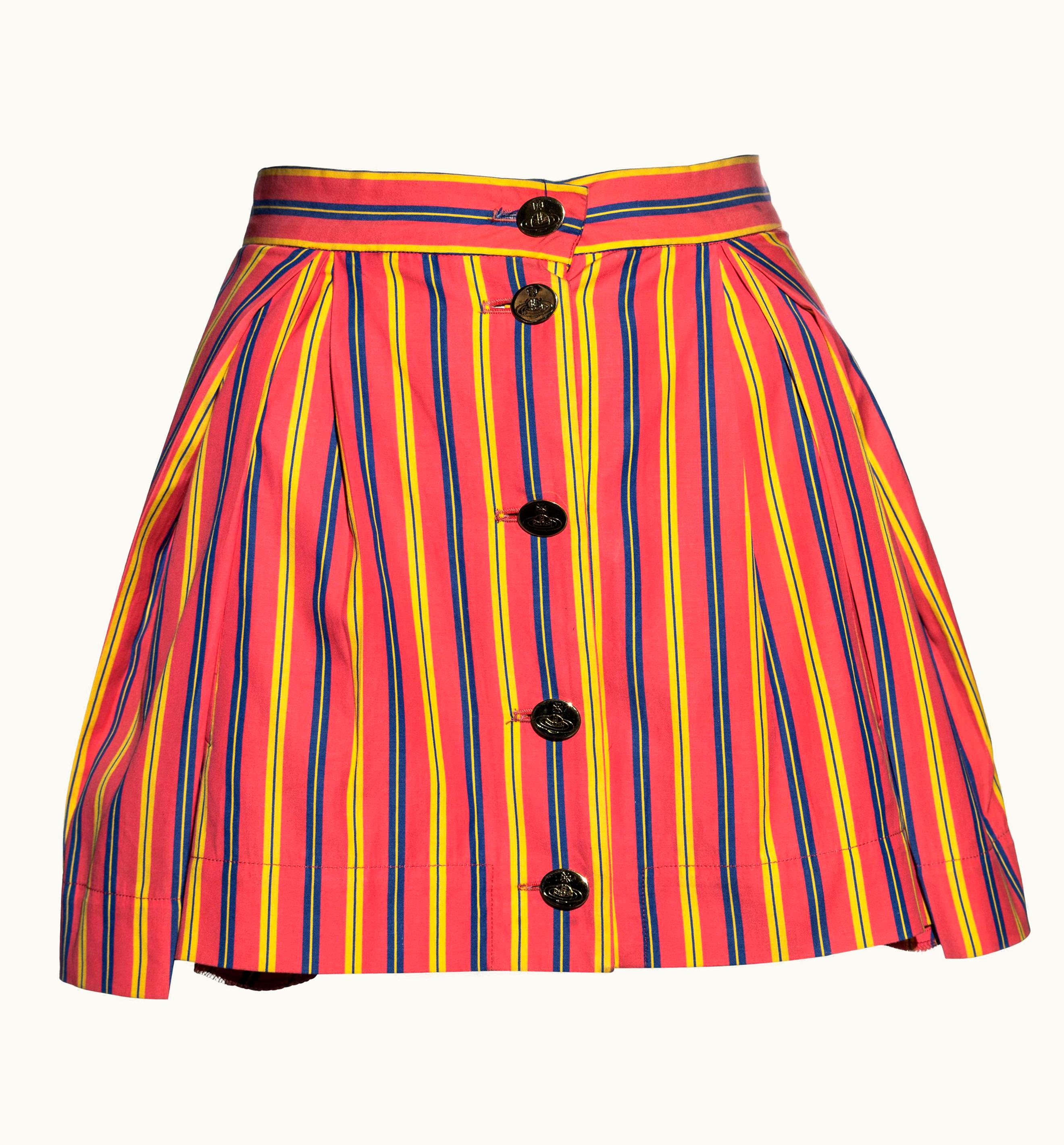 Vivienne Westwood Vivienne Westwood Salmon Pink Striped Cotton Pleated Mini Skirt, S/S 1993