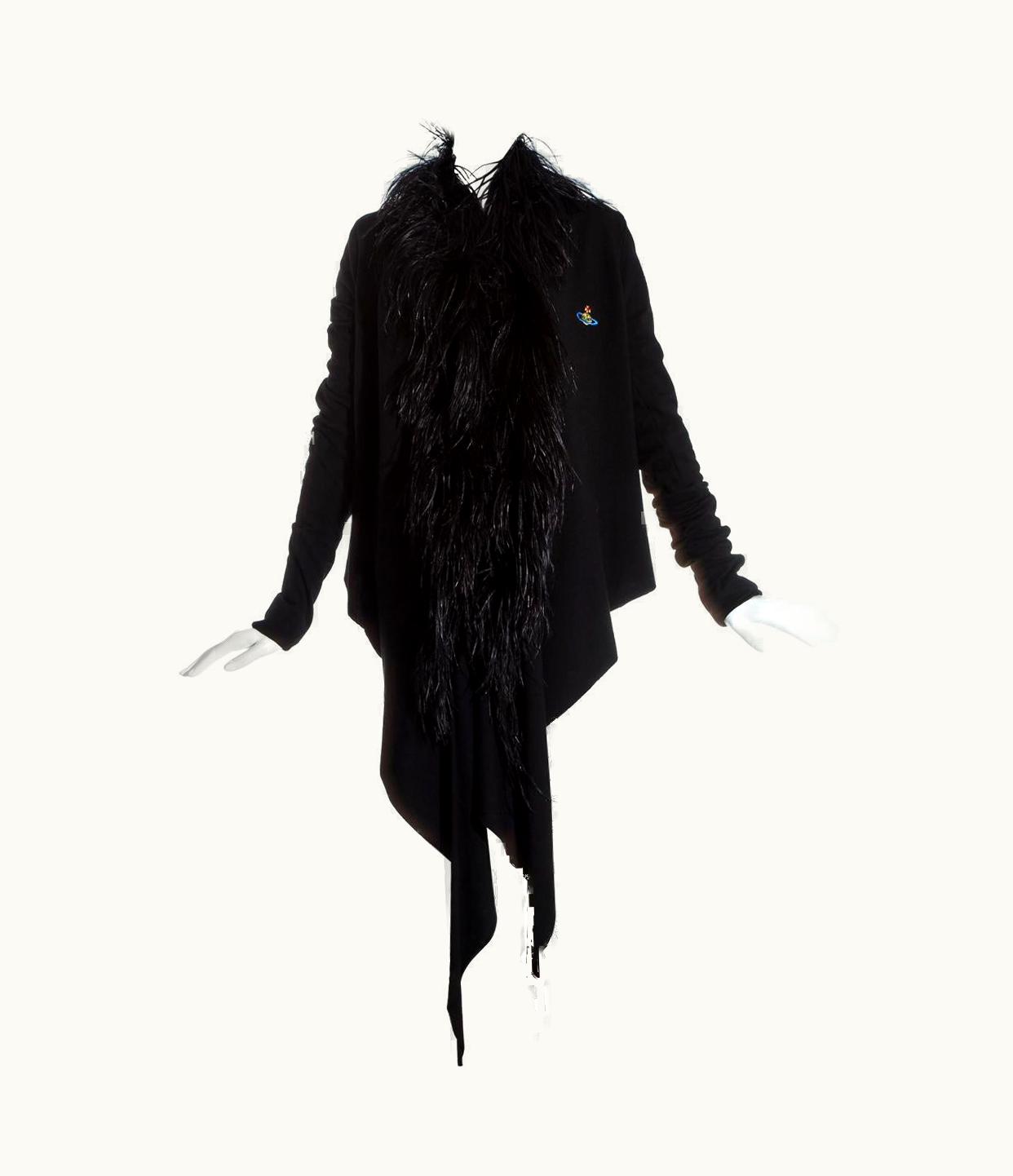 Vivienne Westwood Vivienne Westwood Black Wool Cardigan With Ostrich Feather Trim, AW 1993