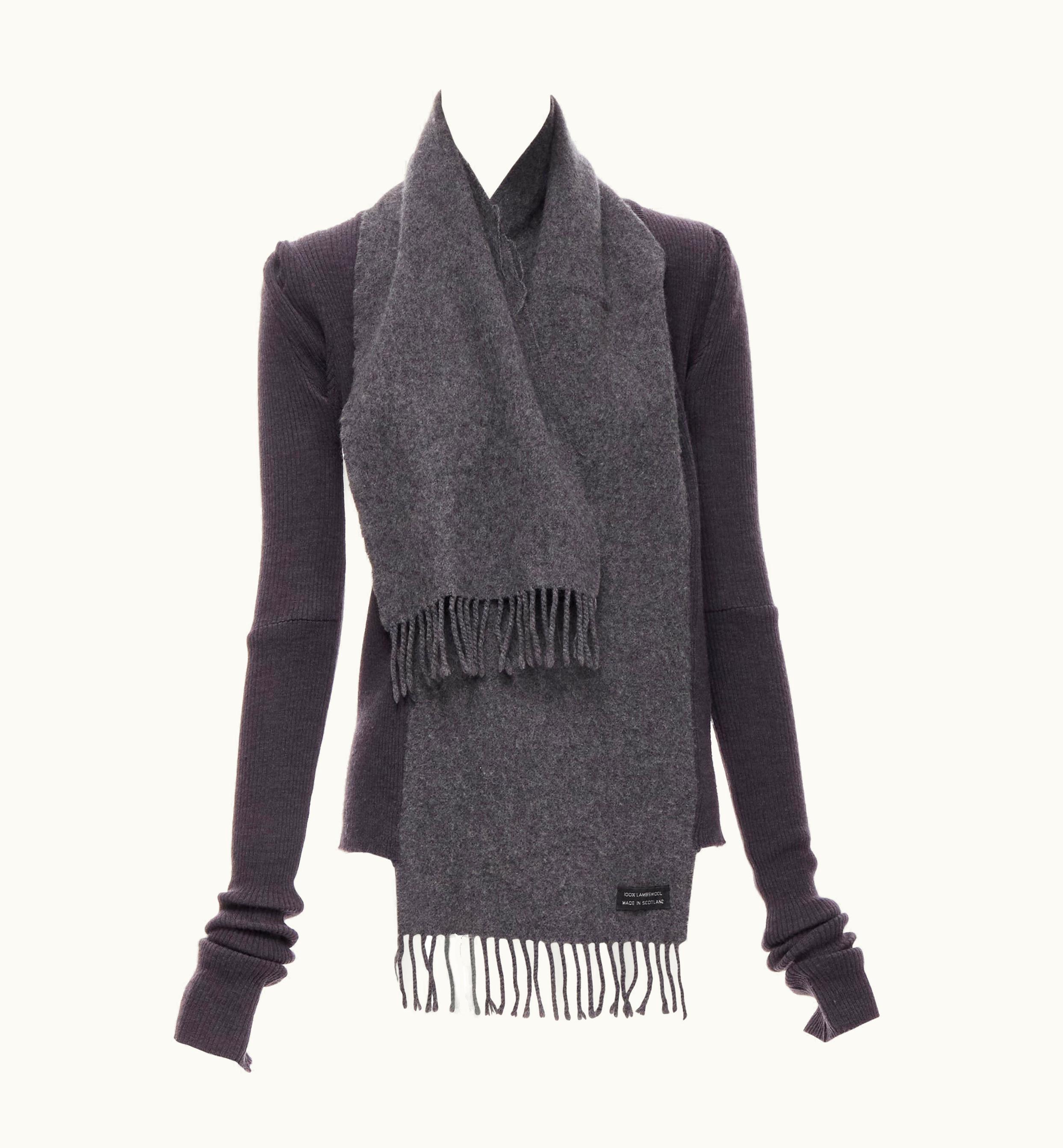 Junya Watanabe Vintage Junya Watanabe 1993 Grey Attached Wool Scarf Ribbed Sweater