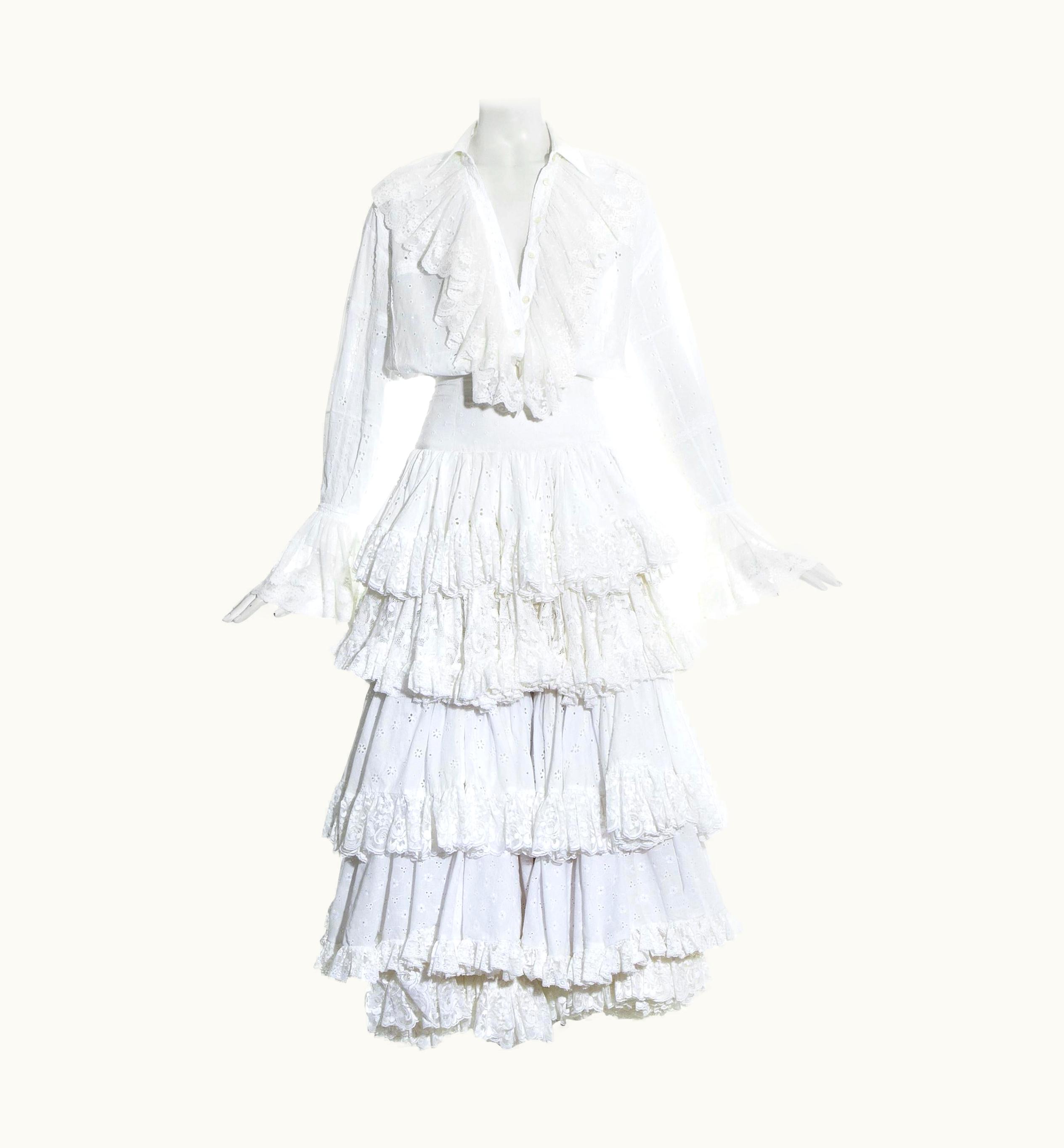 Dolce & Gabbana Dolce & Gabbana White Broderie Anglaise And Lace Skirt And Blouse, S/S 1993