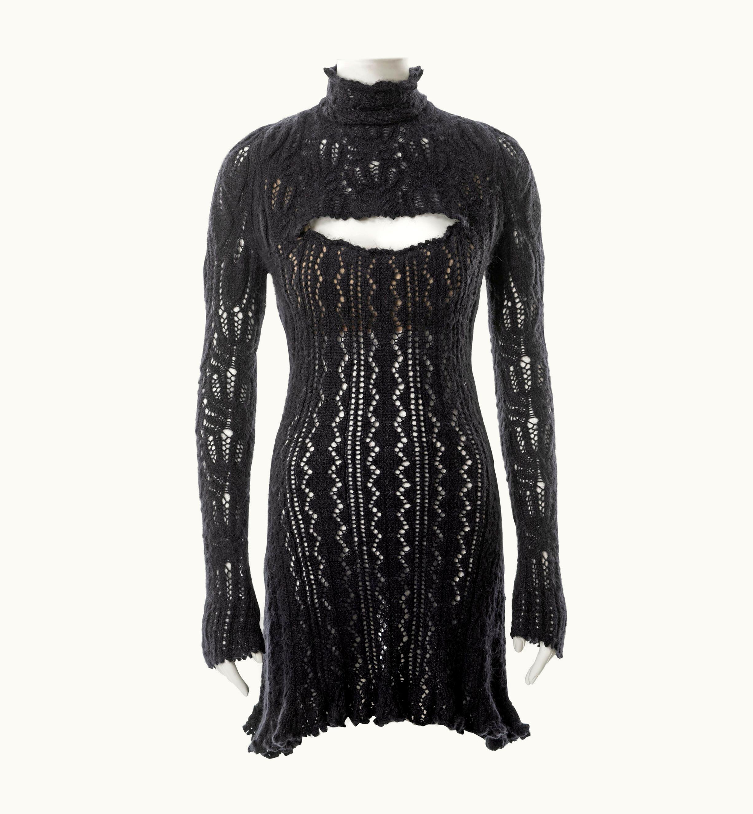 Vivienne Westwood Vivienne Westwood Steel-grey Open Knit Alpaca Wool Corseted Mini Dress, AW 1993