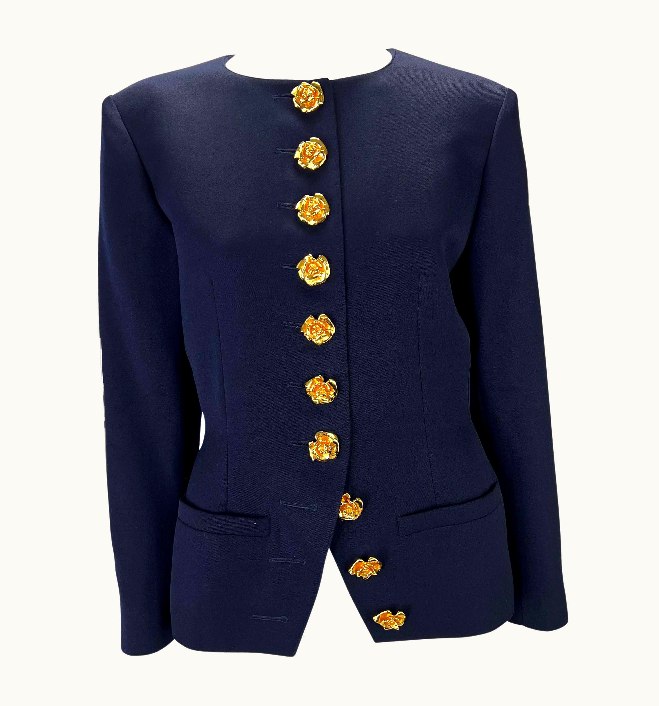 Valentino S/S 1993 Valentino Garavani Runway Gold Rose Sculptural Button Blazer Jacket