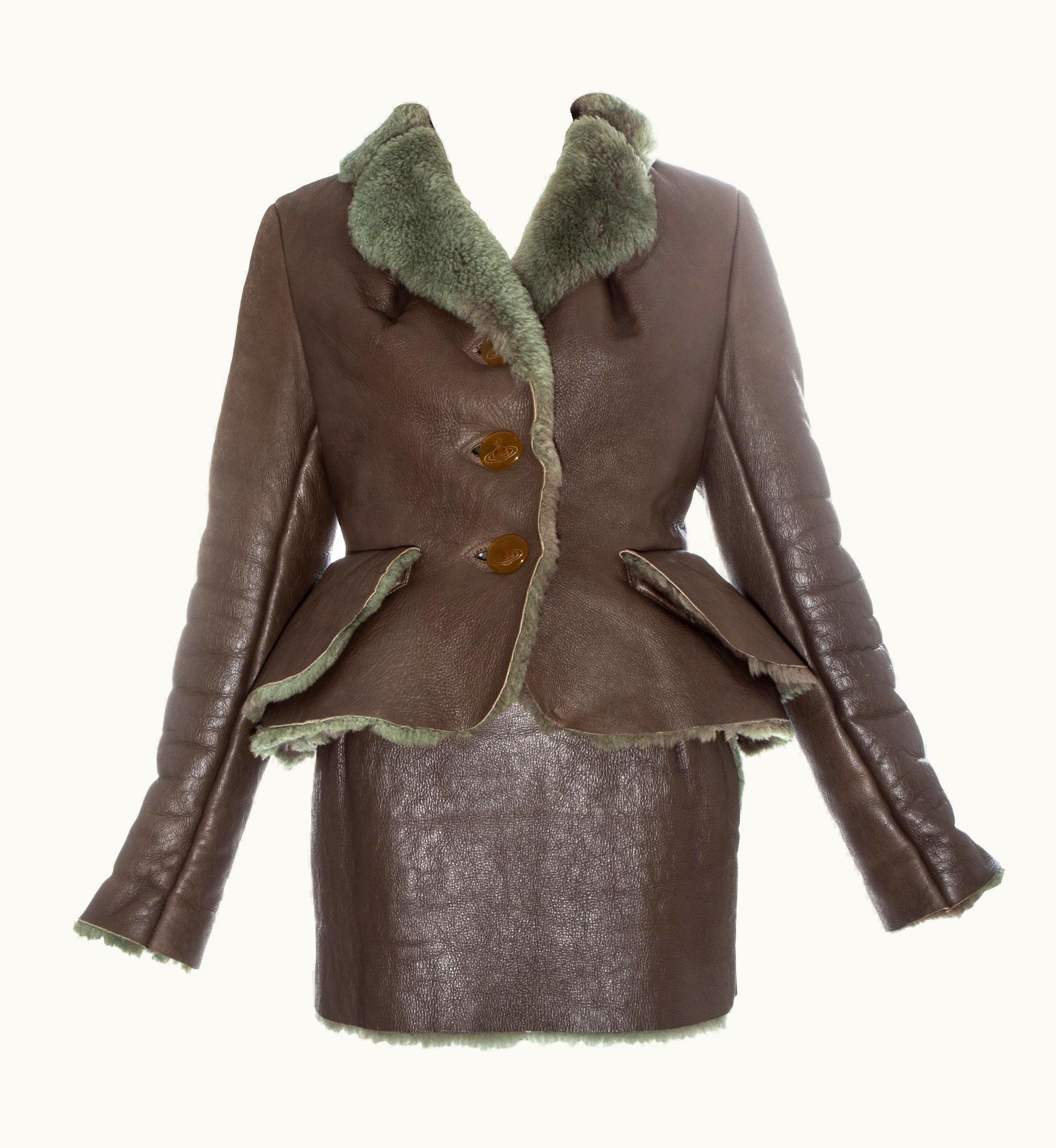 Vivienne Westwood Vivienne Westwood Taupe Sheepskin Mini Skirt Suit, AW 1994
