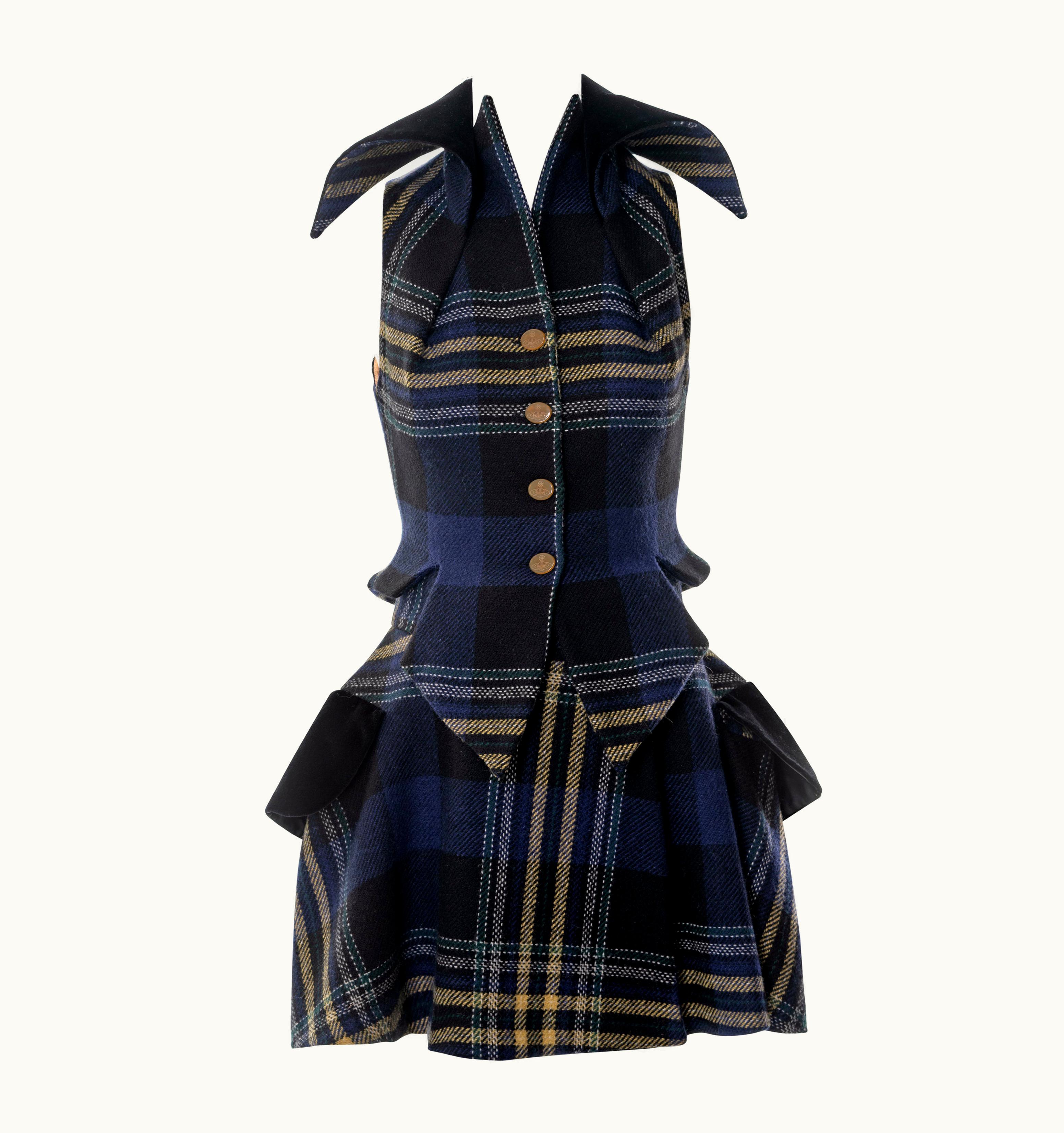 Vivienne Westwood Vivienne Westwood Blue Tartan Wool Waistcoat And Skirt Set, AW 1994