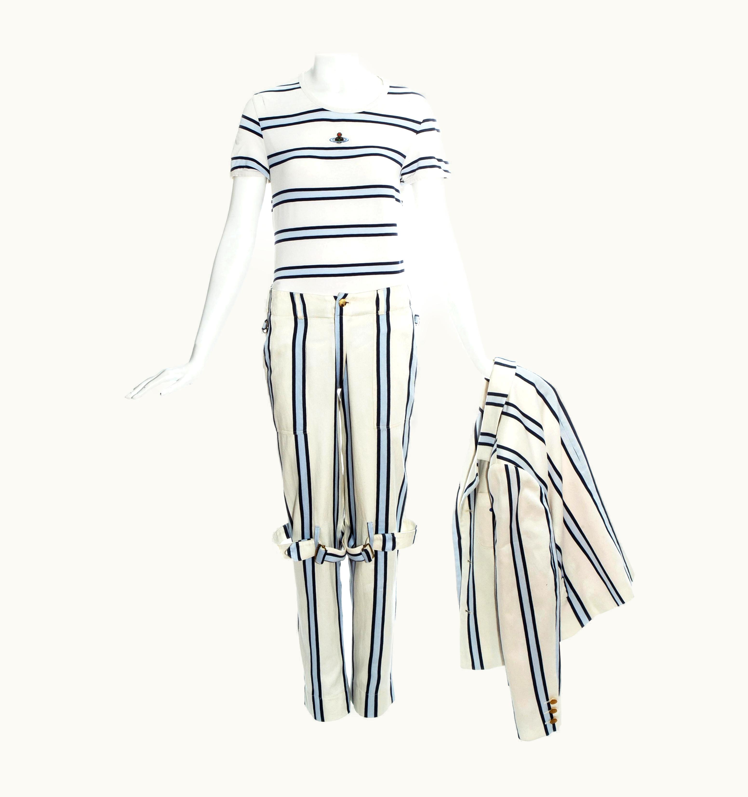 Vivienne Westwood Vivienne Westwood Unisex Striped Cotton Bondage 3 Piece Pant Suit, S/S 1994