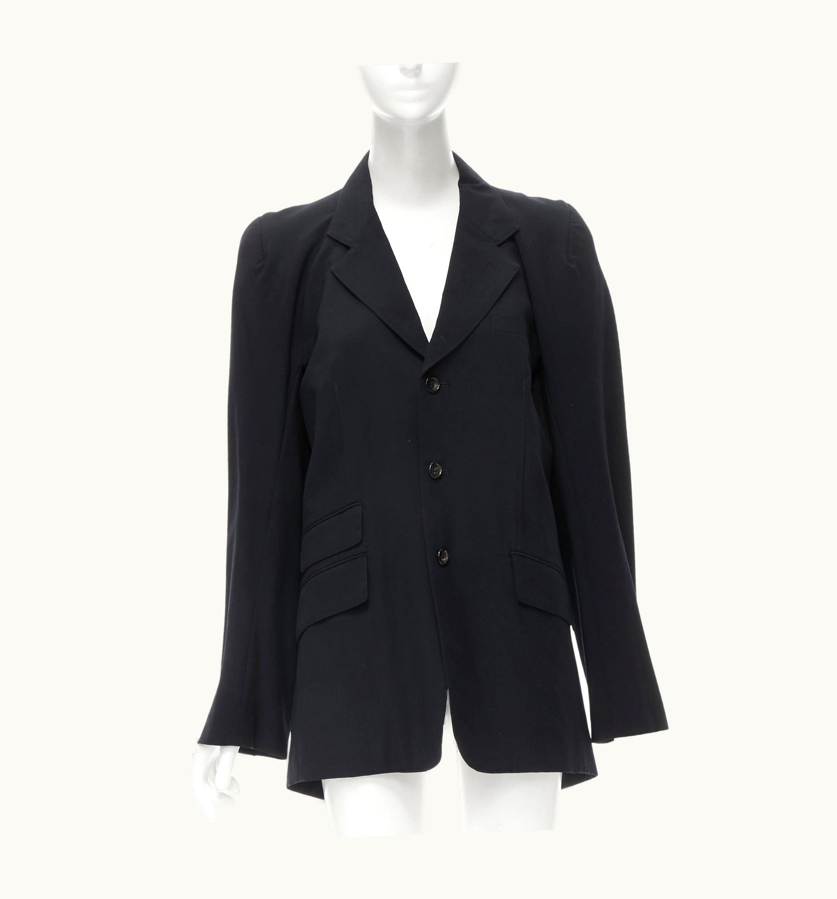 Junya Watanabe Junya Watanabe 1994 Navy Wool Shoulder Padded Cut Out Back Blazer