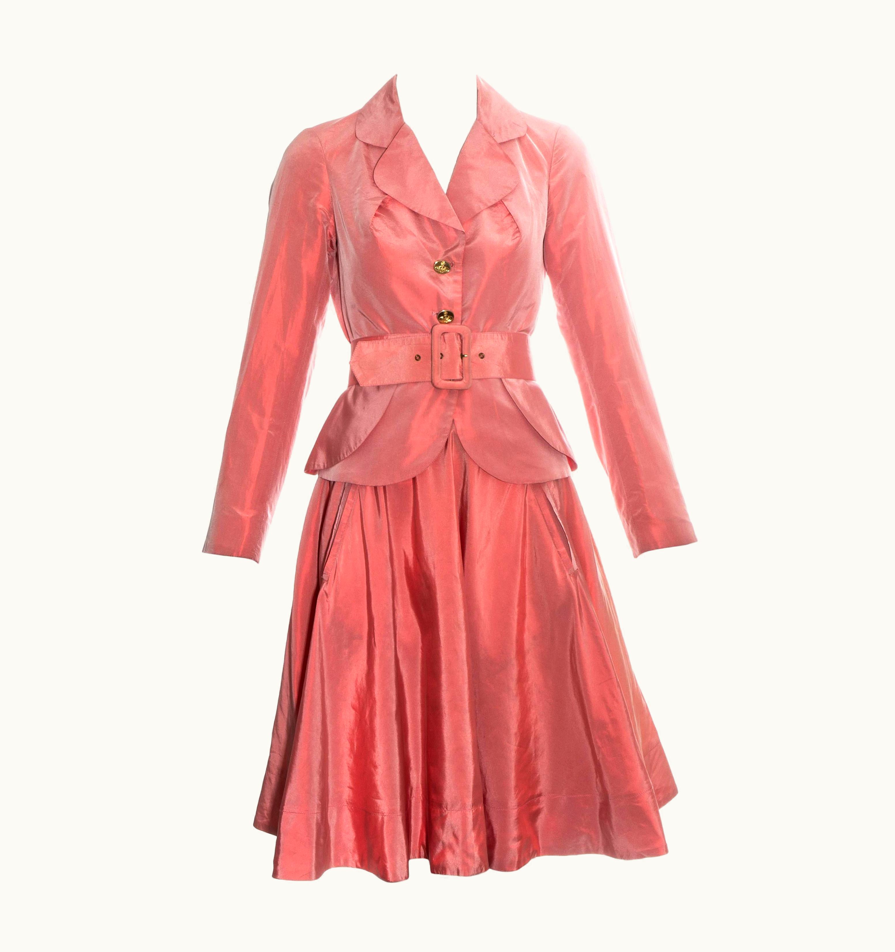 Vivienne Westwood Vivienne Westwood Salmon Pink Silk Peplum Blazer Jacket And Skirt Suit, S/S 1994