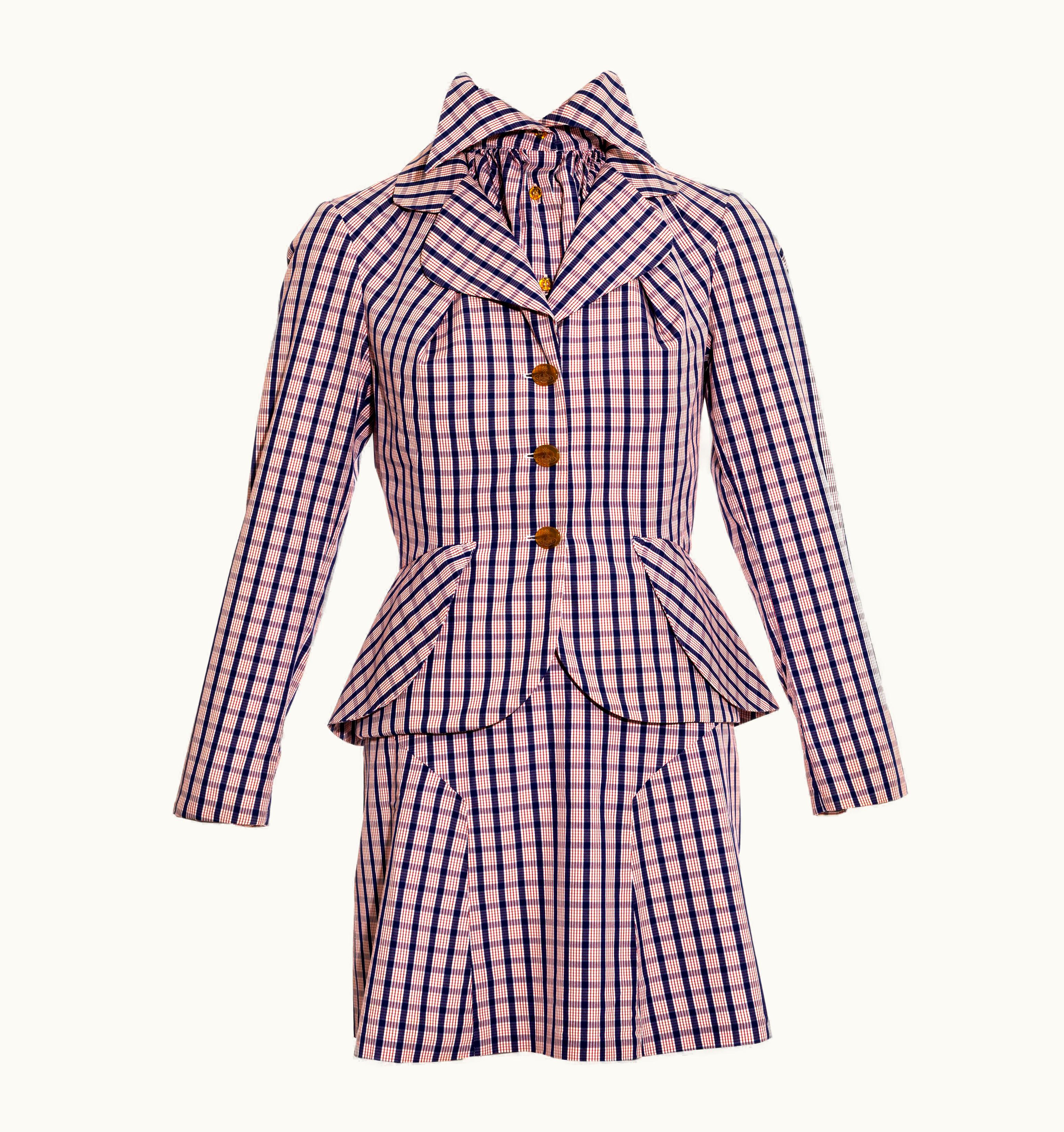 Vivienne Westwood Vivienne Westwood Red And Blue Checked Cotton Three Piece Skirt Suit, S/S 1994