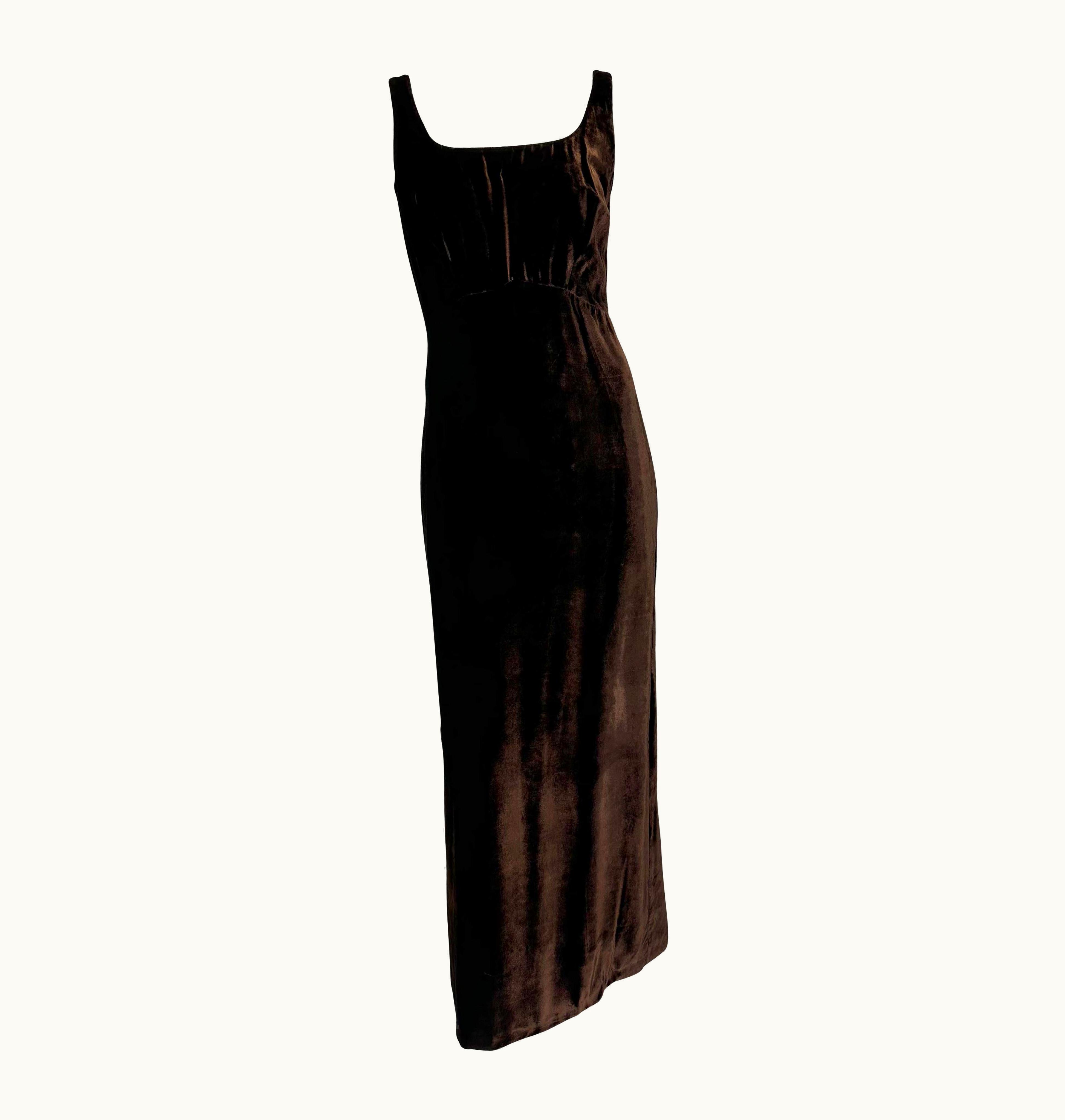 Dolce & Gabbana AW 1994 Dolce & Gabbana Runway Brown Velvet Viscose Maxi Flare Evening Gown