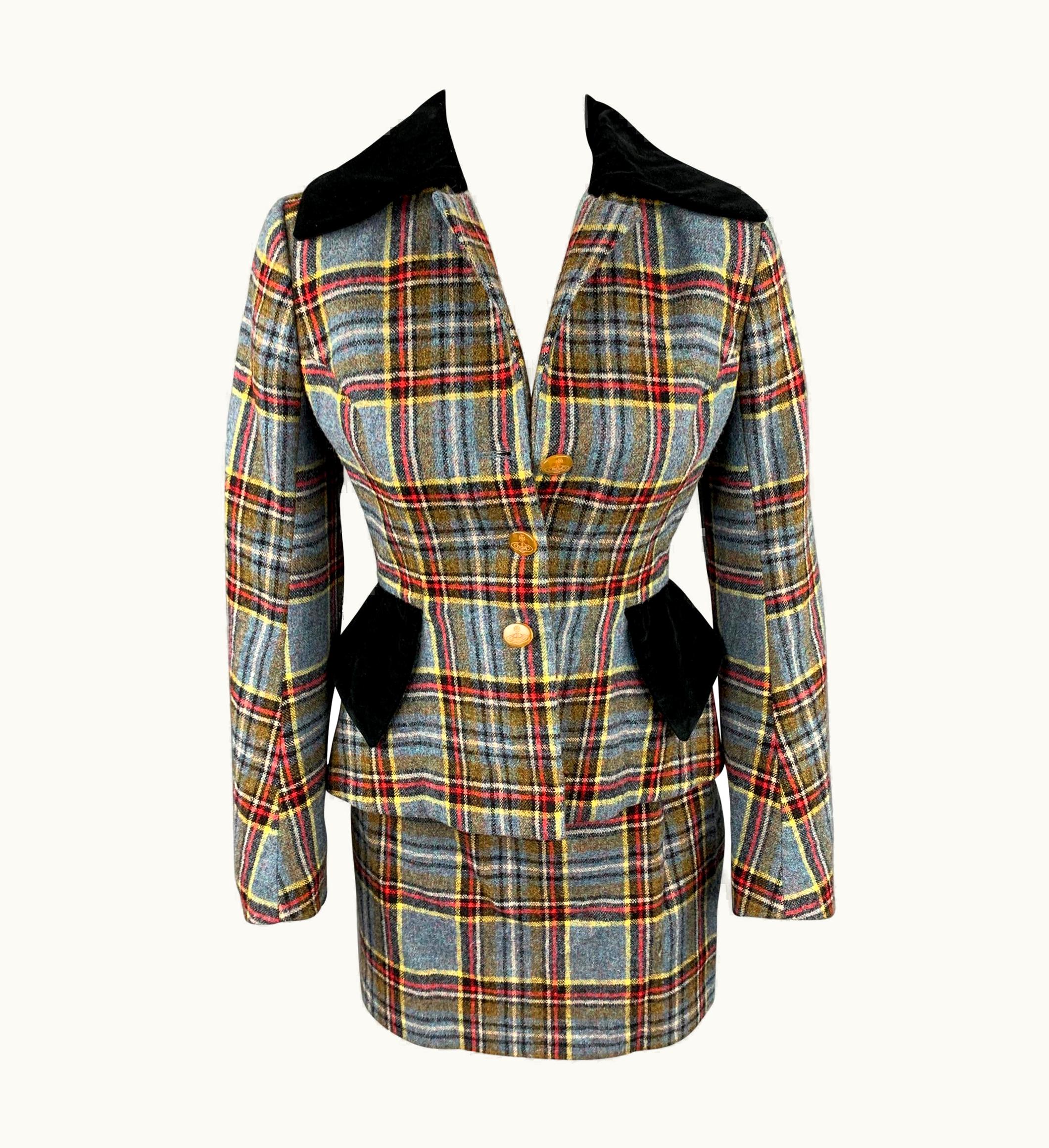 Vivienne Westwood Vivienne Westwood AW 1994 Blue Red Wool Tartan Plaid Skirt Suit