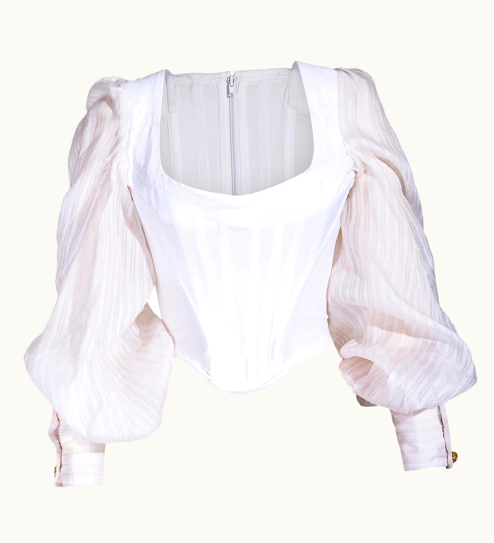 Vivienne Westwood S/S 1995 Vivienne Westwood White Bishop Sleeve Corset Top