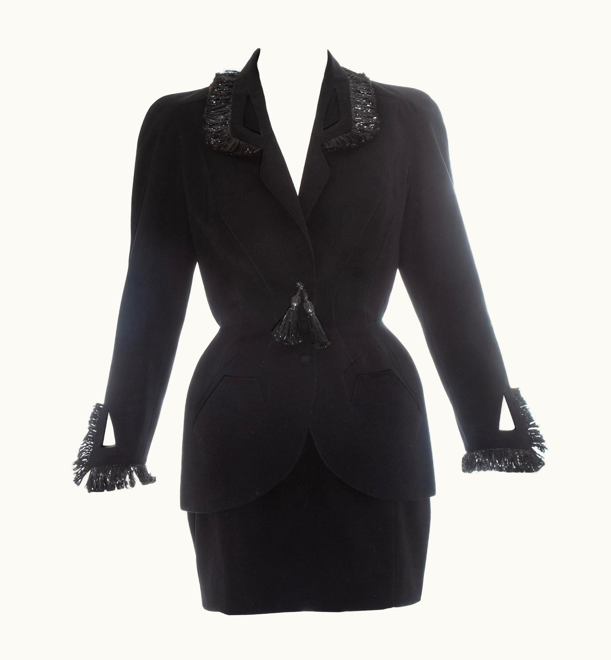 Mugler Thierry Mugler Black Wool And Raffia Mini Skirt Suit, S/S 1995