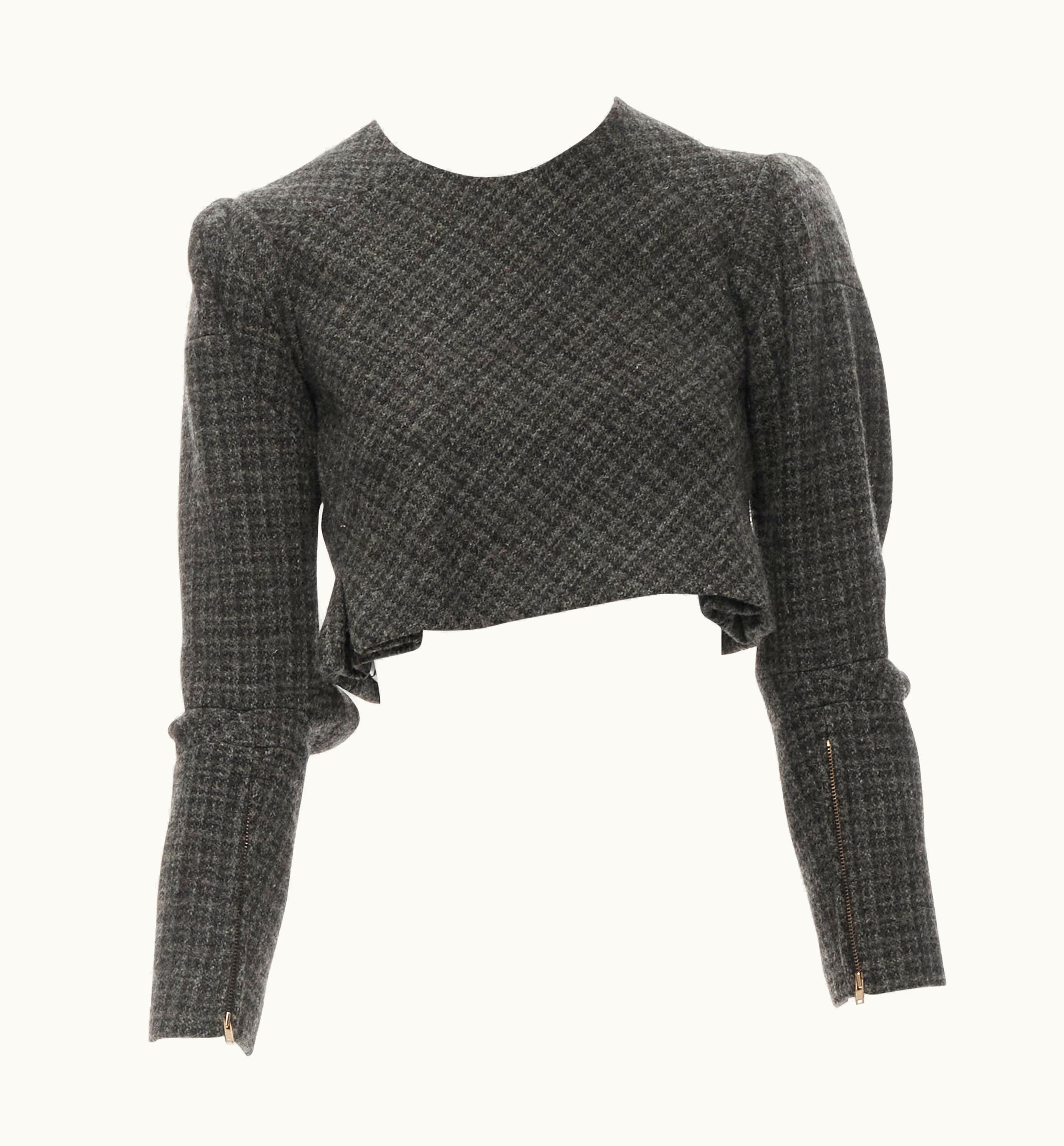 Junya Watanabe Vintage Junya Watanabe 1995 Grey Check Tweed Deconstructed Reversed Sleeves Top