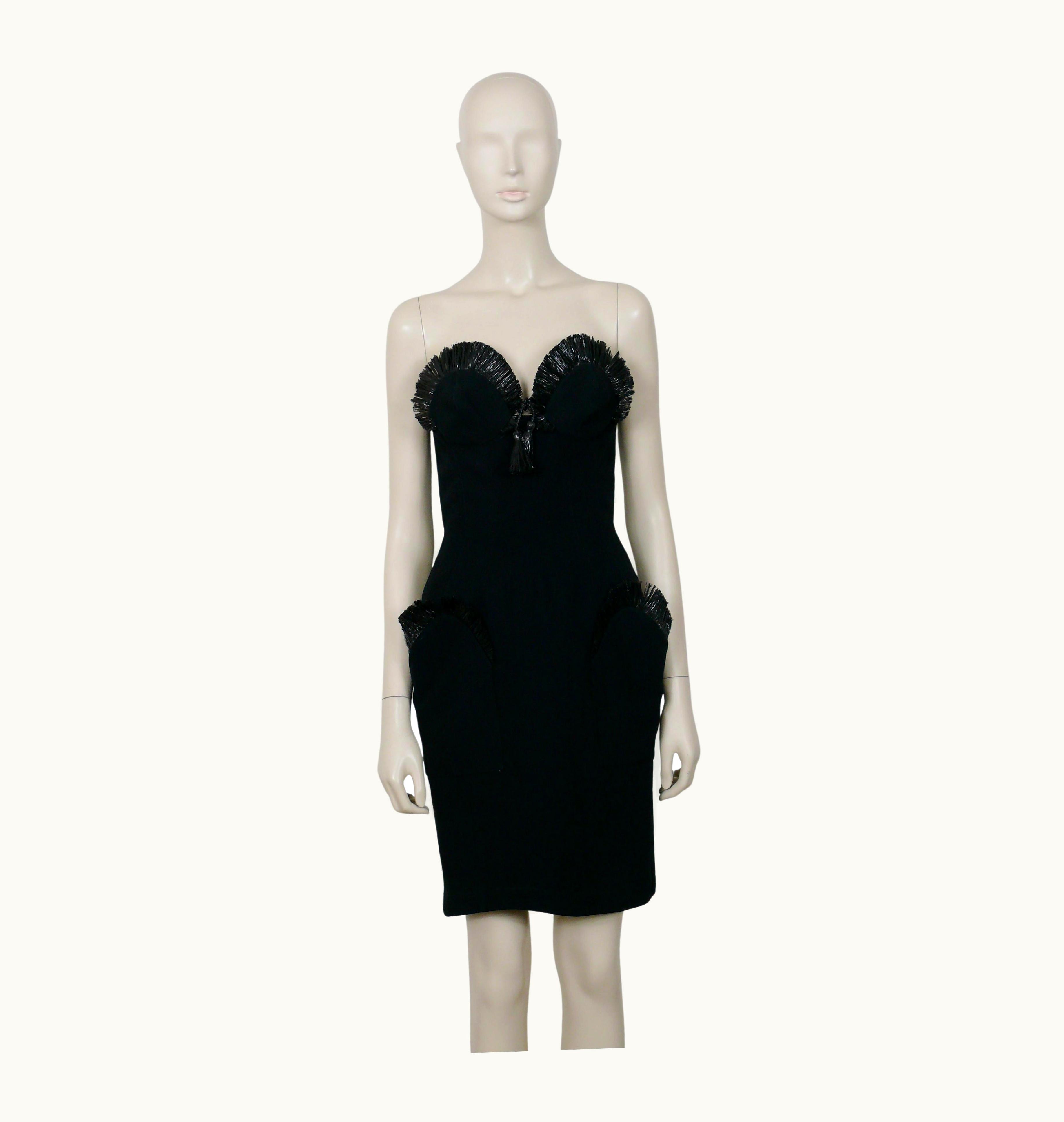 Mugler Thierry Mugler Vintage Iconic Black Raffia Strapless Dress Spring/Summer 1995