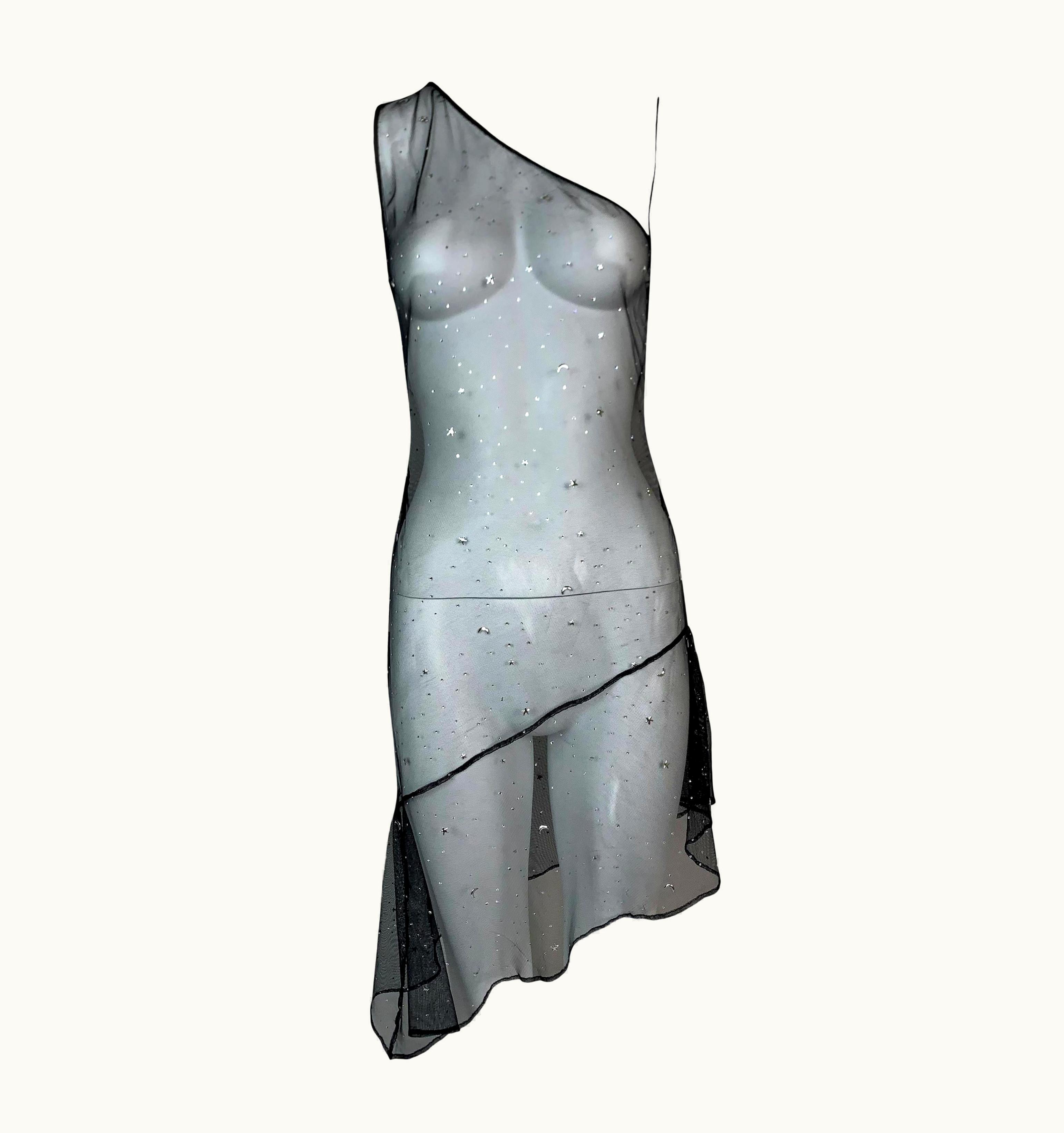 Dolce & Gabbana S/S 1995 Dolce & Gabbana Runway Sheer Black Mesh Embellished Mini Dress