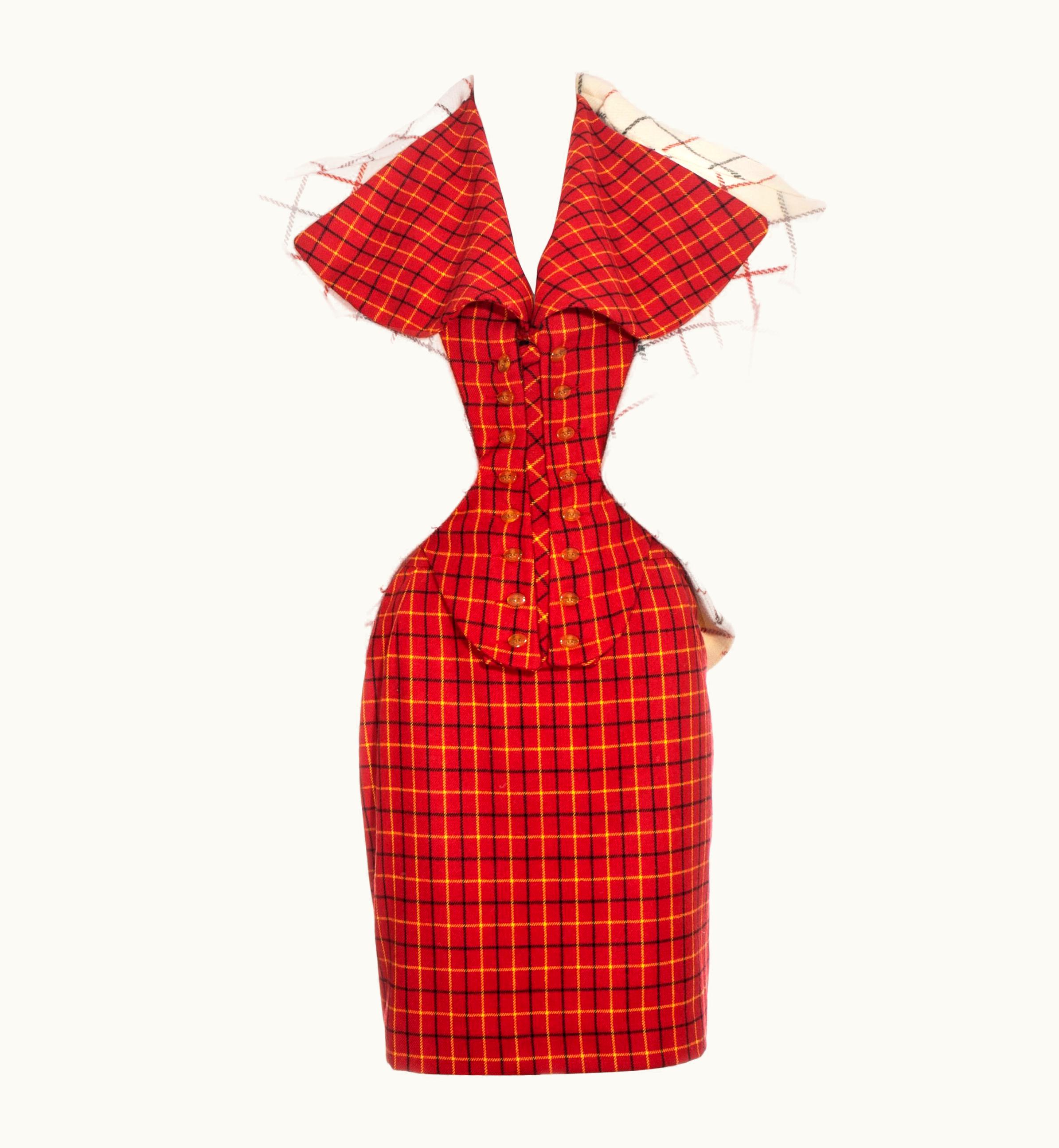 Vivienne Westwood Vivienne Westwood Red And Cream Harris Tweed Corseted Skirt Suit, AW 1995