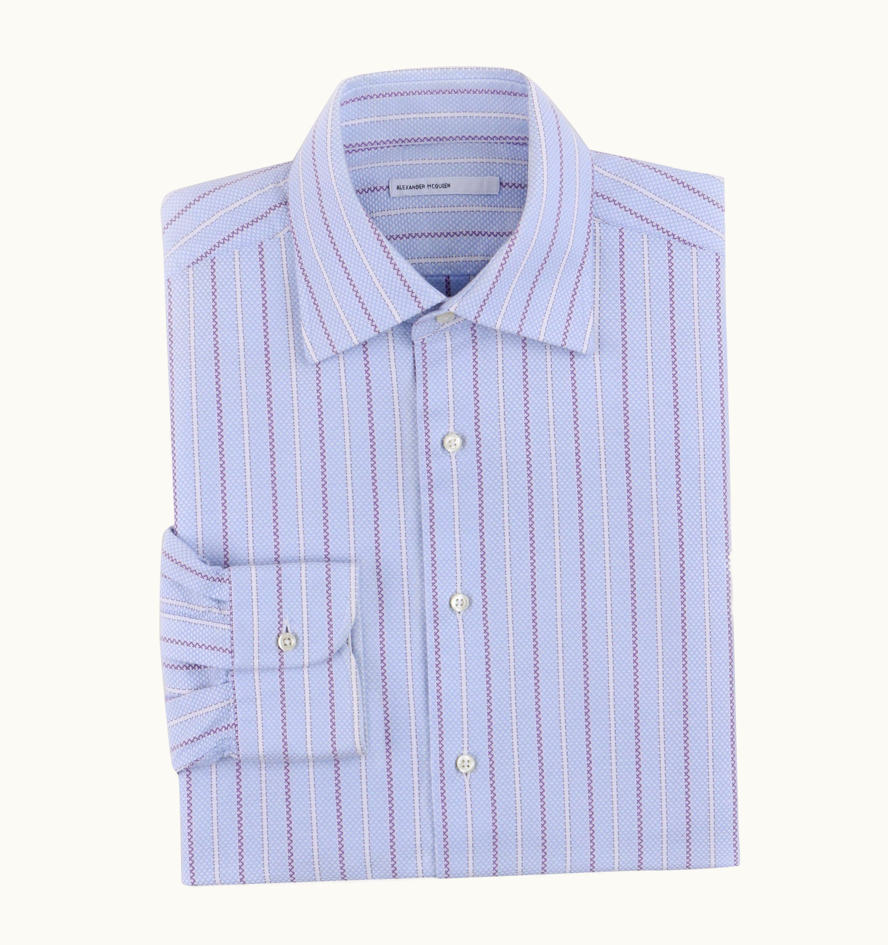 Alexander McQueen Alexander McQUEEN S/S 1995 Striped Crosshatch Button Front Men' Dress Shirt