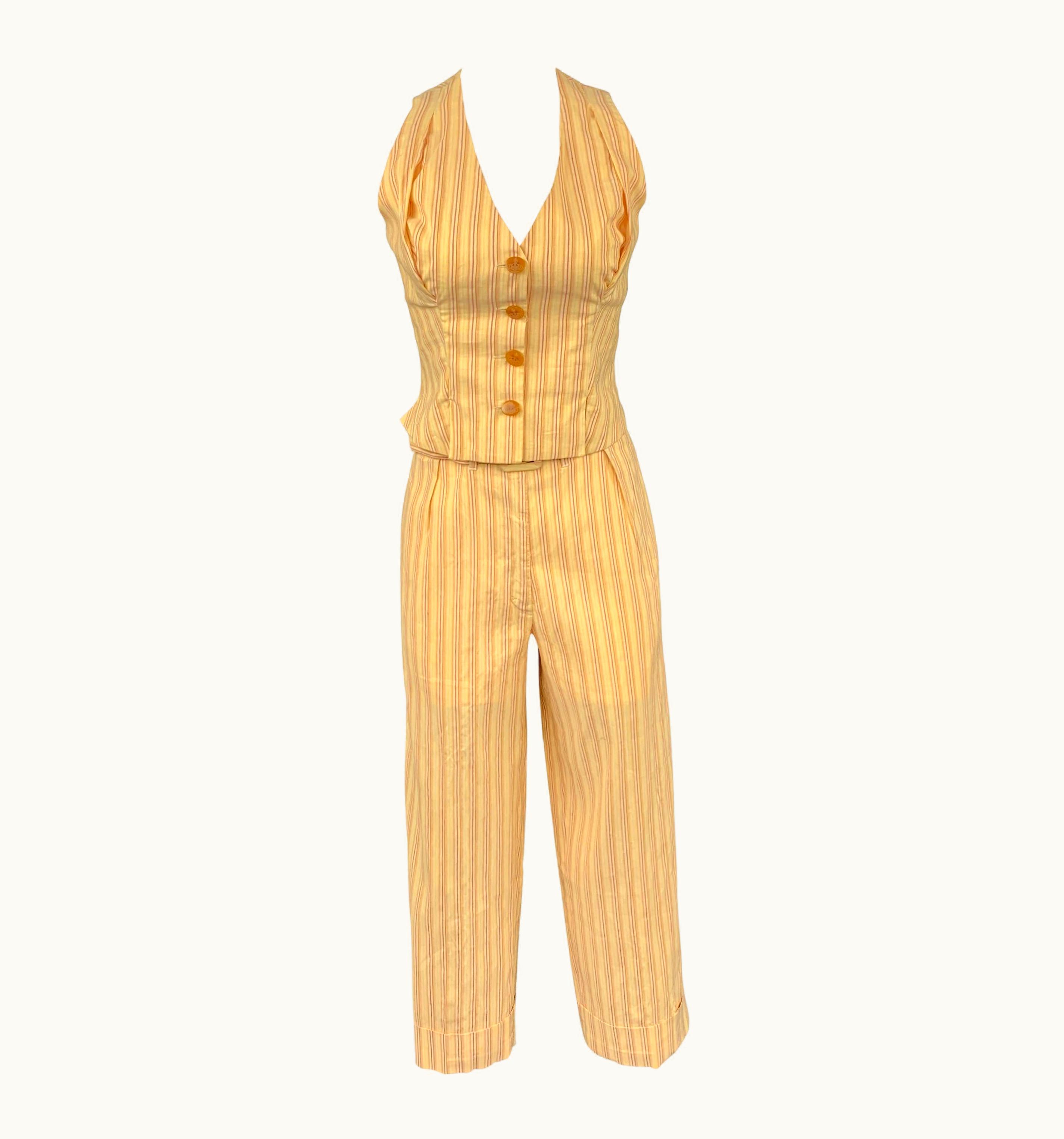 Vivienne Westwood Vivienne Westwood Spring 1995 Yellow Red Linen S/S Cotton Size Vest Pant Suit Set