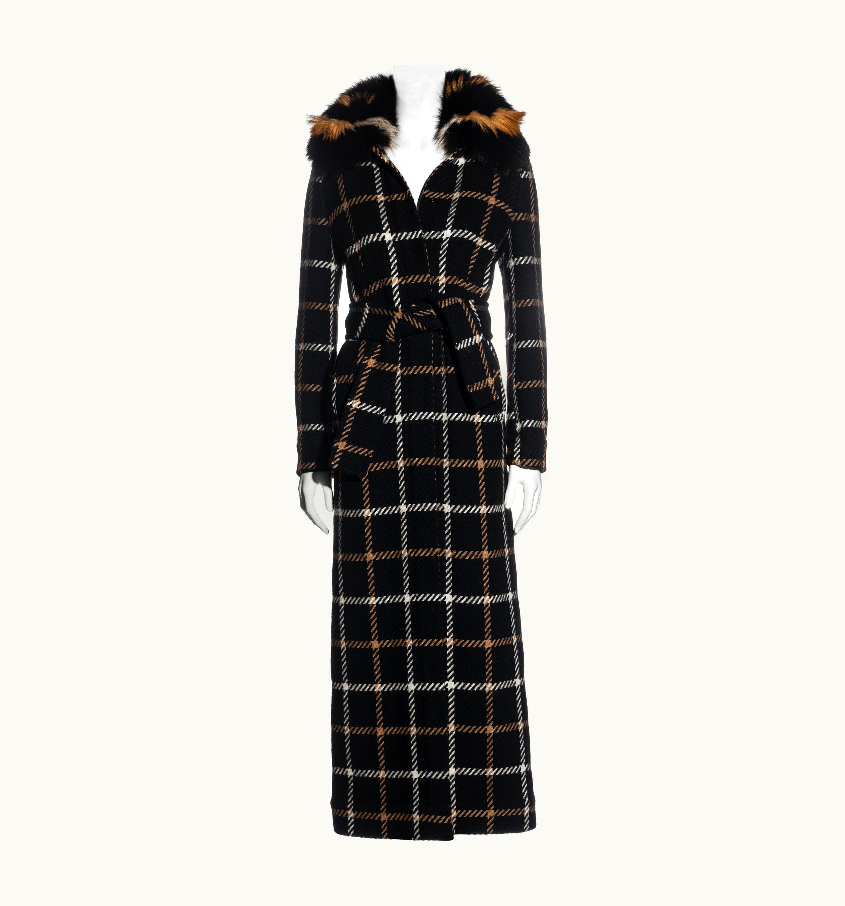 Dolce & Gabbana Dolce & Gabbana Black And Cream Checked Wool Coat With Fur Collar, AW 1995
