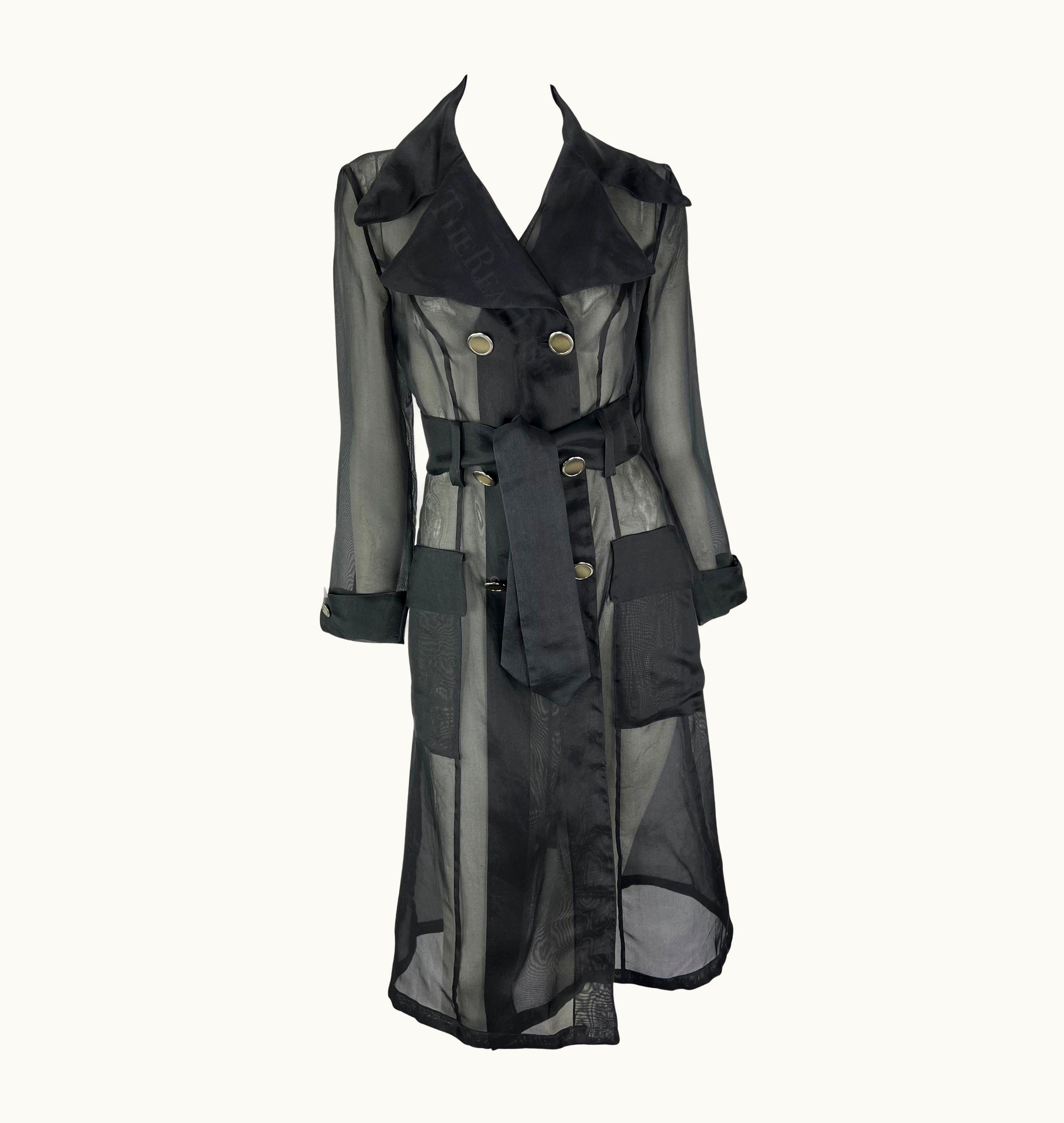 Dolce & Gabbana S/S 1995 Dolce & Gabbana Runway Black Sheer Silk Double Breasted Trench Coat