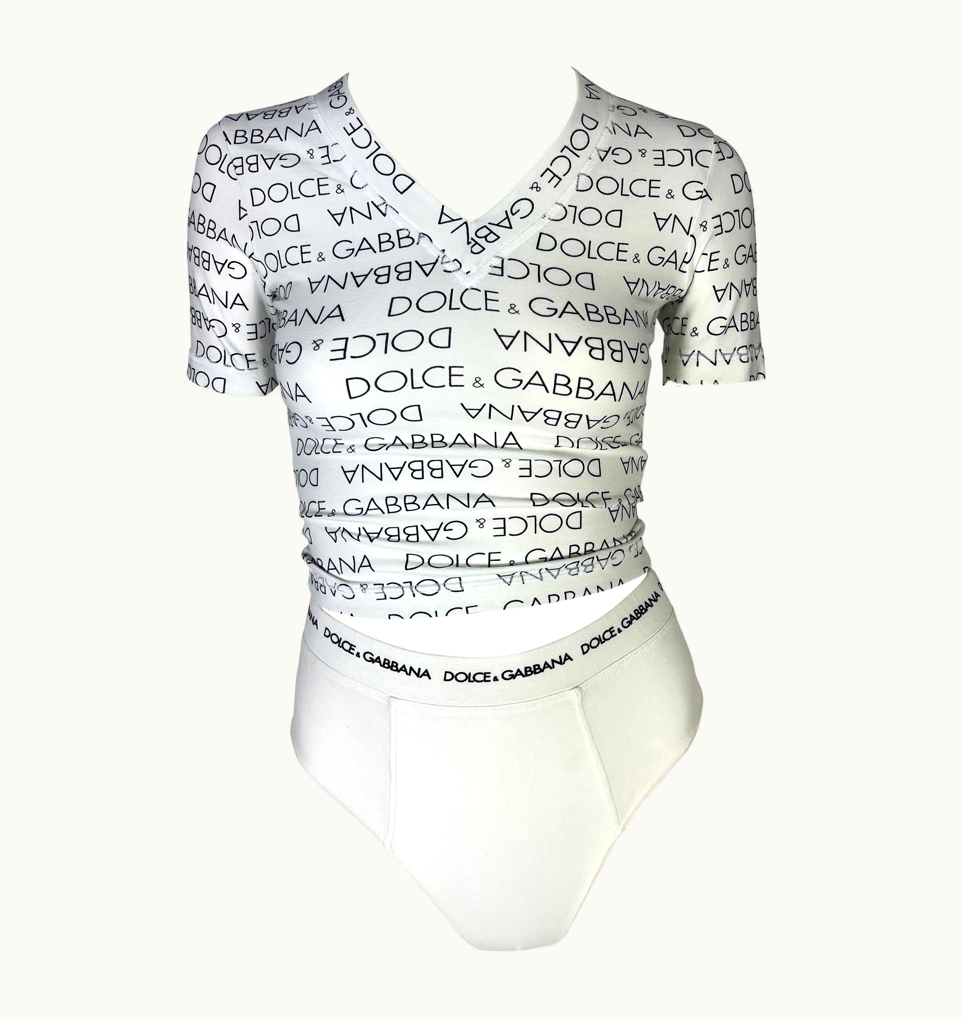Dolce & Gabbana S/S 1995 Dolce & Gabbana White Logo Print Stretch V-Neck Brief Set