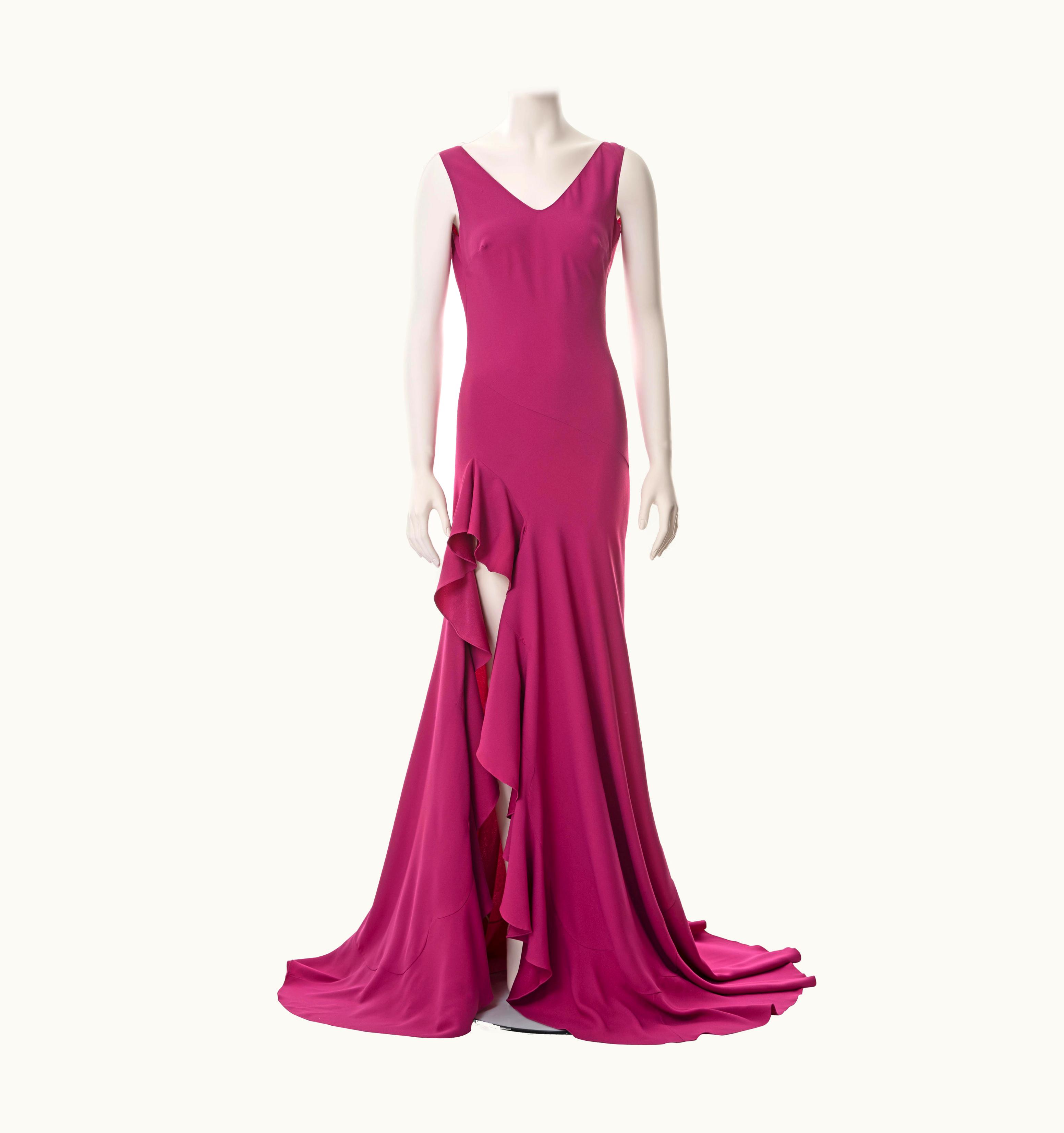 John Galliano John Galliano Pink Bias Cut Viscose Crepe Evening Dress With Train, AW 1995
