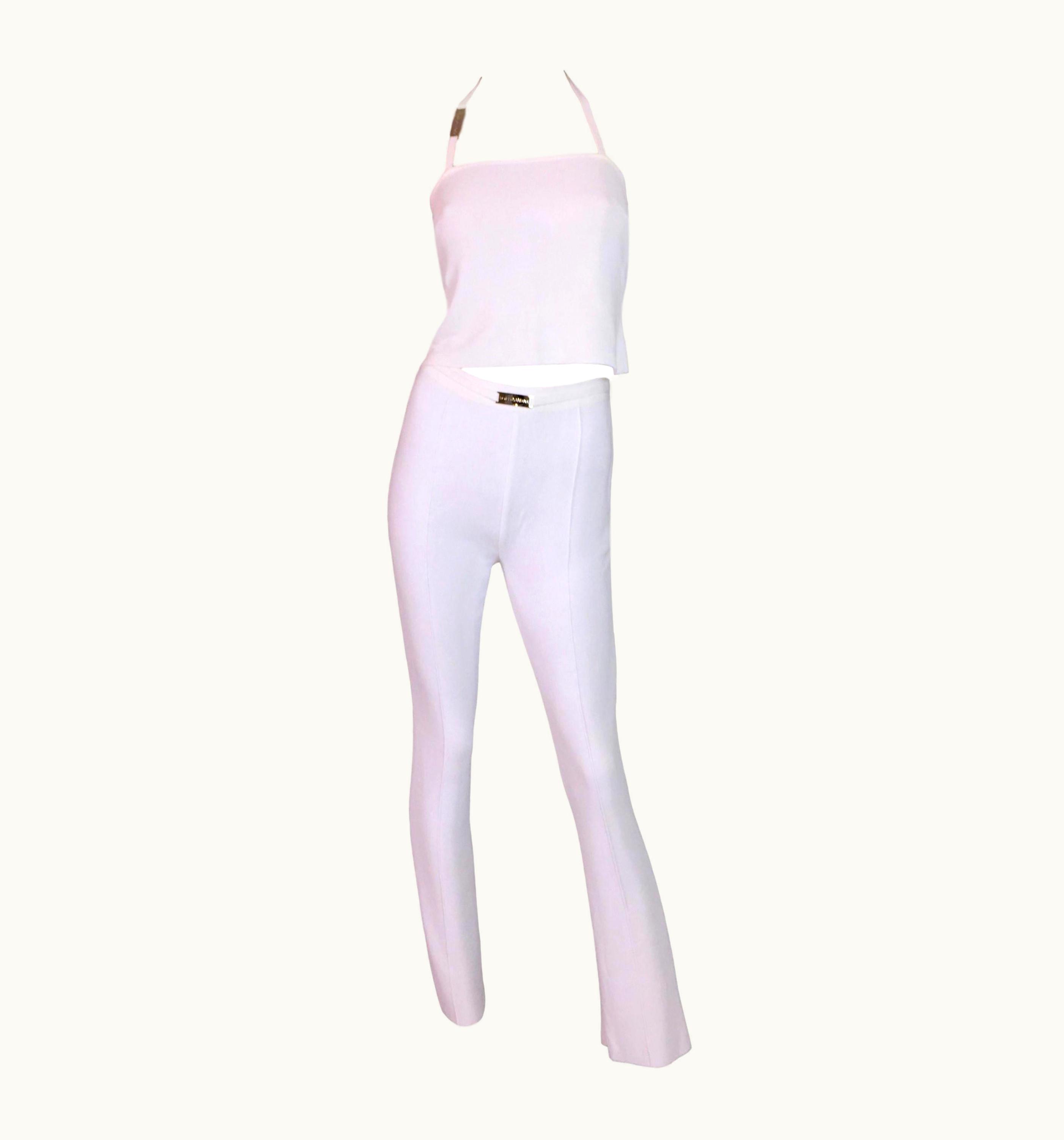 Dolce & Gabbana S/S 1995 Dolce & Gabbana Sheer White Knit High Waist Pants & Crop Top Jumpsuit