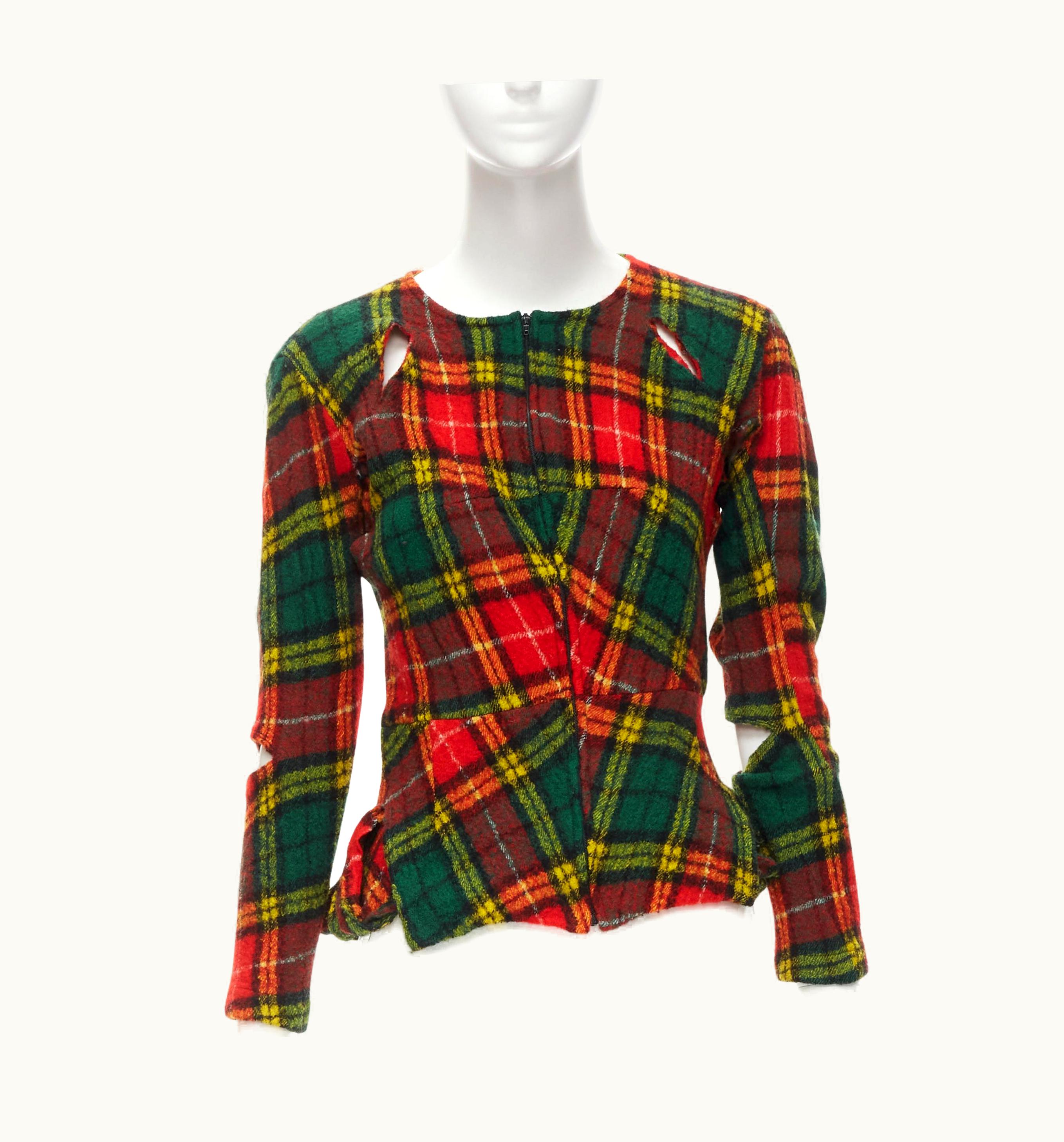 Junya Watanabe Junya Watanabe Vintage 1995 Red Punk Plaid Boiled Wool Slash Cut Out Jacket