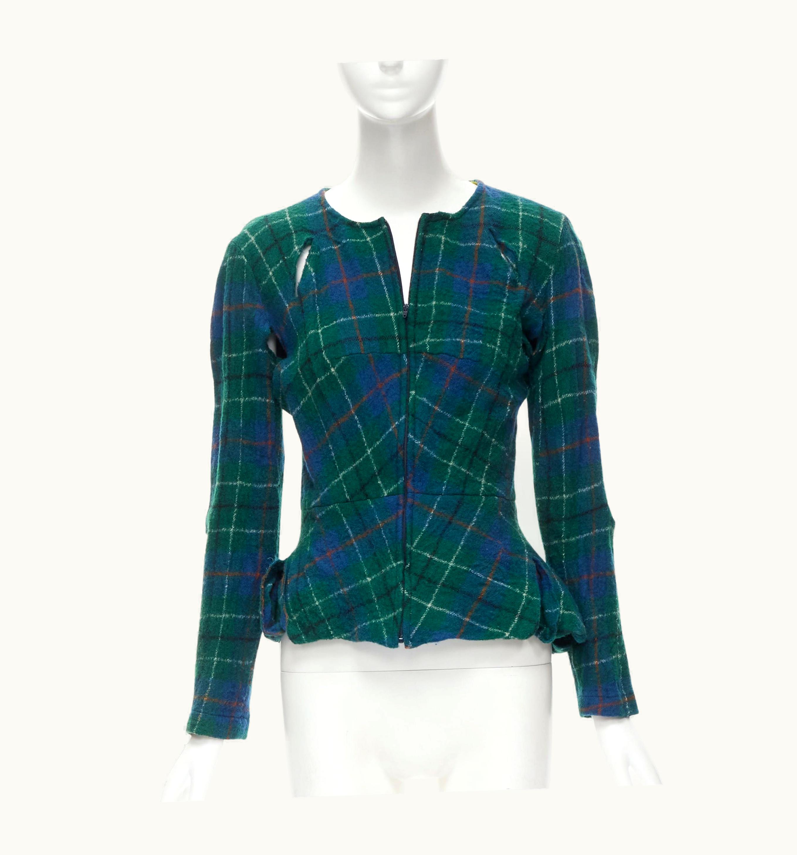 Junya Watanabe Junya Watanabe Vintage 1995 Green Punk Plaid Boiled Wool Slash Cut Out Jacket