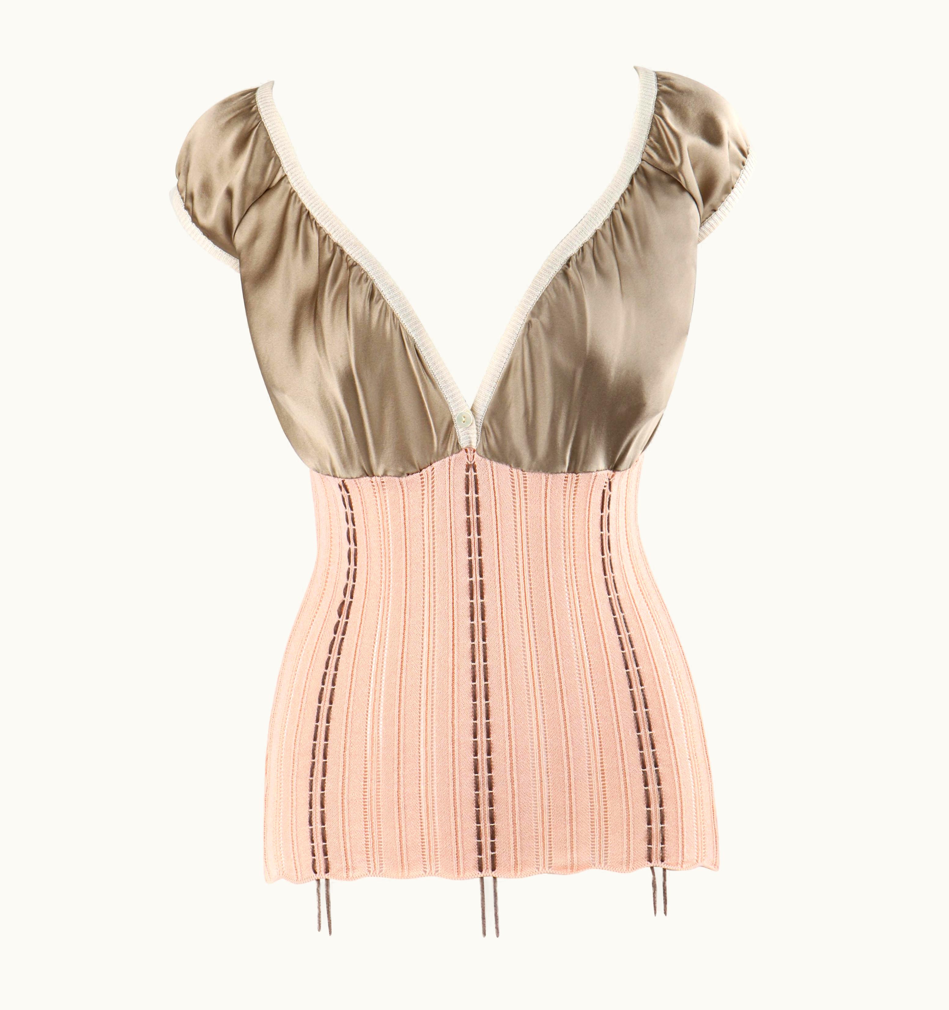 Alexander McQueen Alexander McQUEEN S/S 1995 "The Birds" Pink Bronze Silk Satin Knit V Neck Top