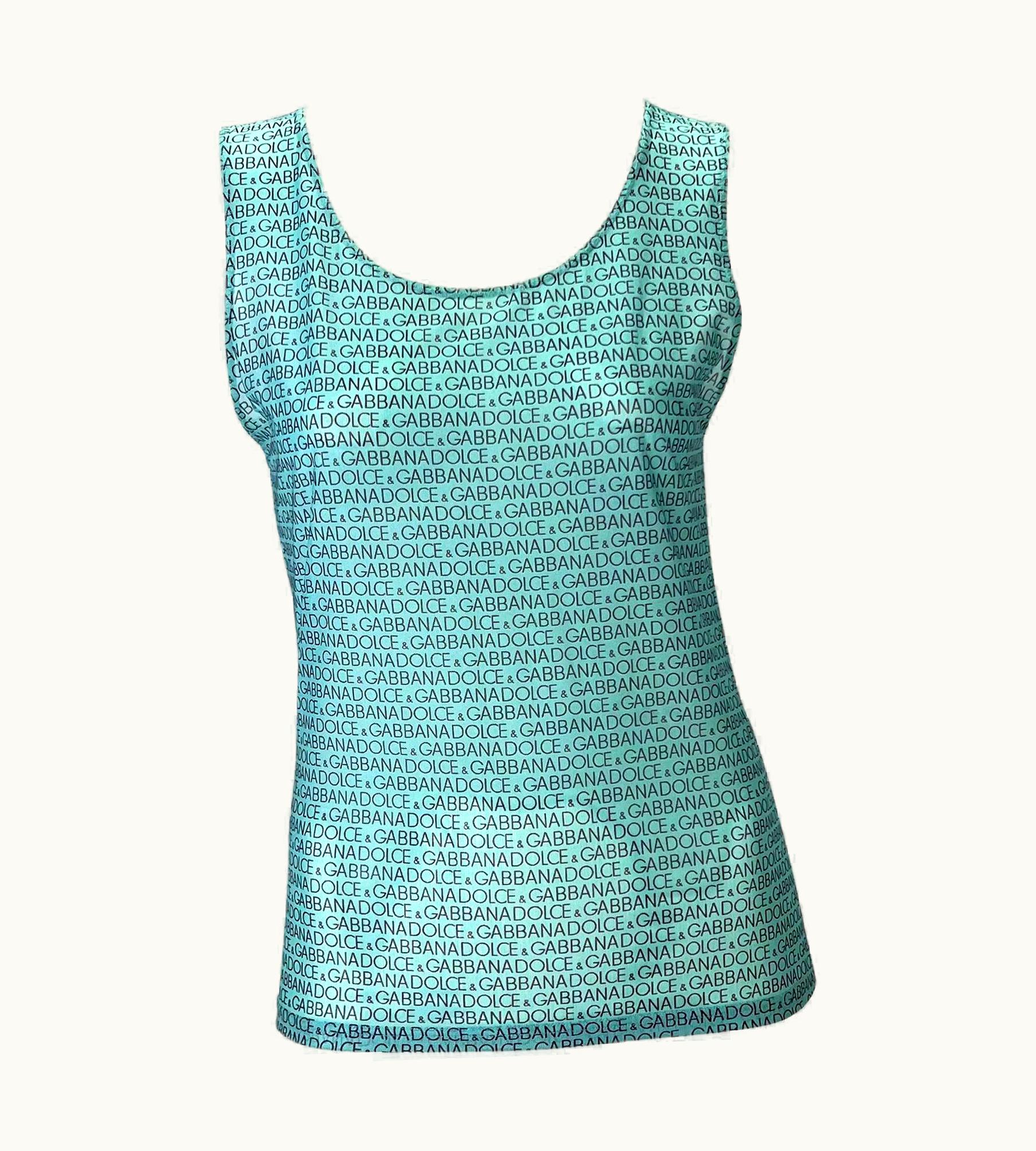 Dolce & Gabbana 2000s Dolce & Gabbana Light Blue Logo Print Sheer Stretch Intimo Tank Top