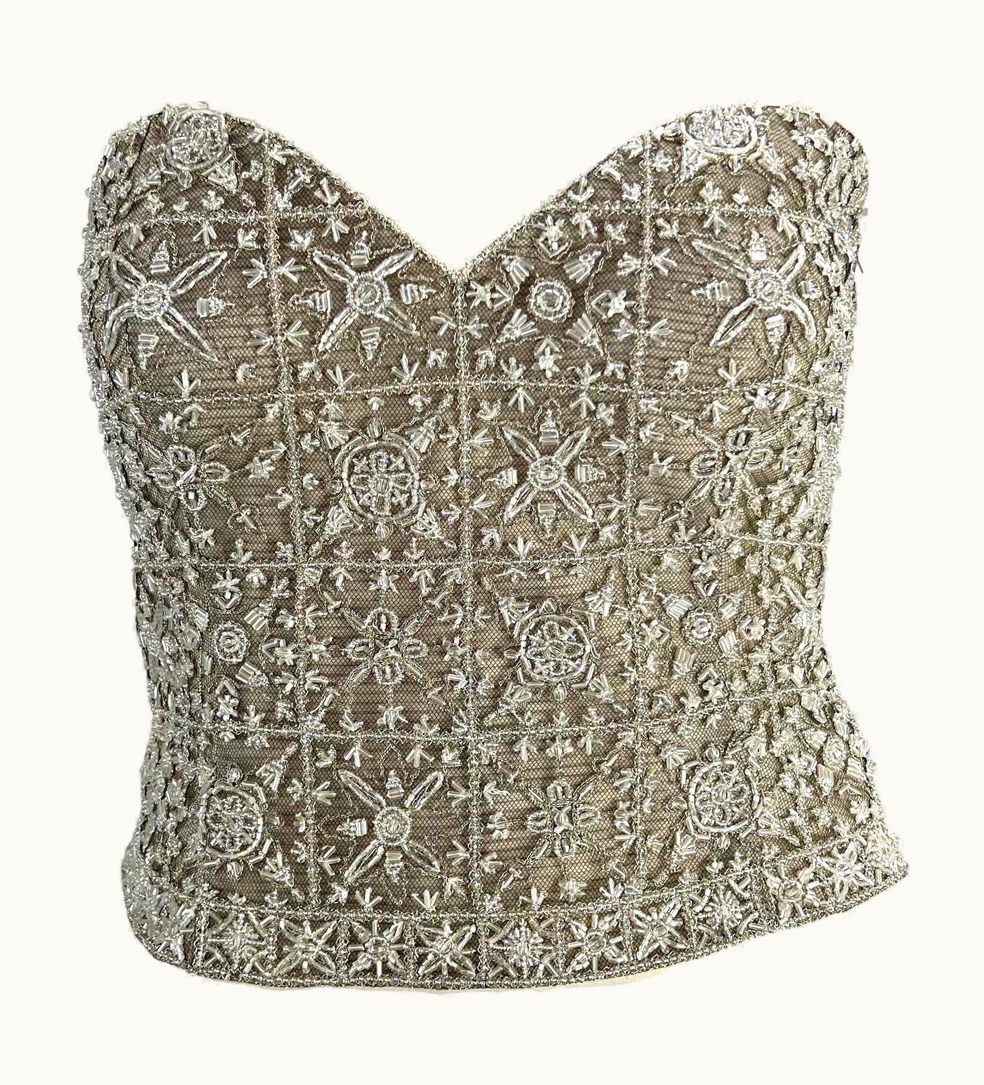 Giorgio Armani S/S 1996 Giorgio Armani Runway Silver Beaded Corset Bustier