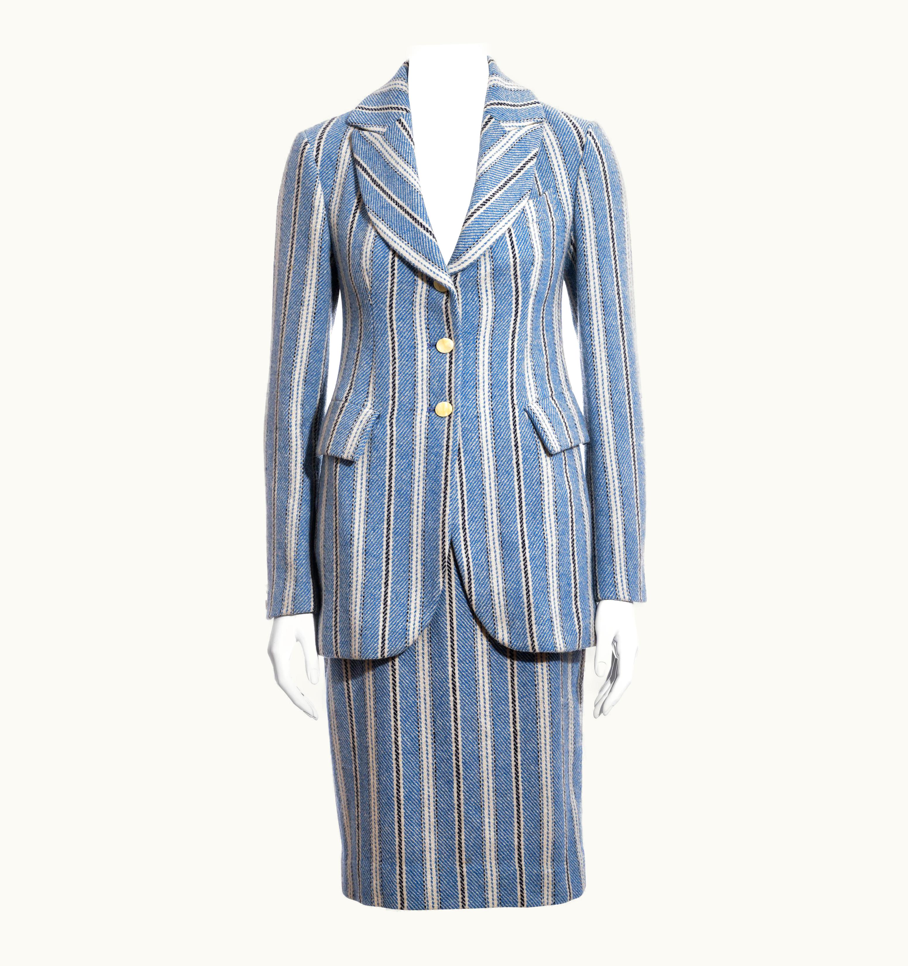 Vivienne Westwood Vivienne Westwood Blue Striped Harris Tweed Skirt Suit, AW 1996