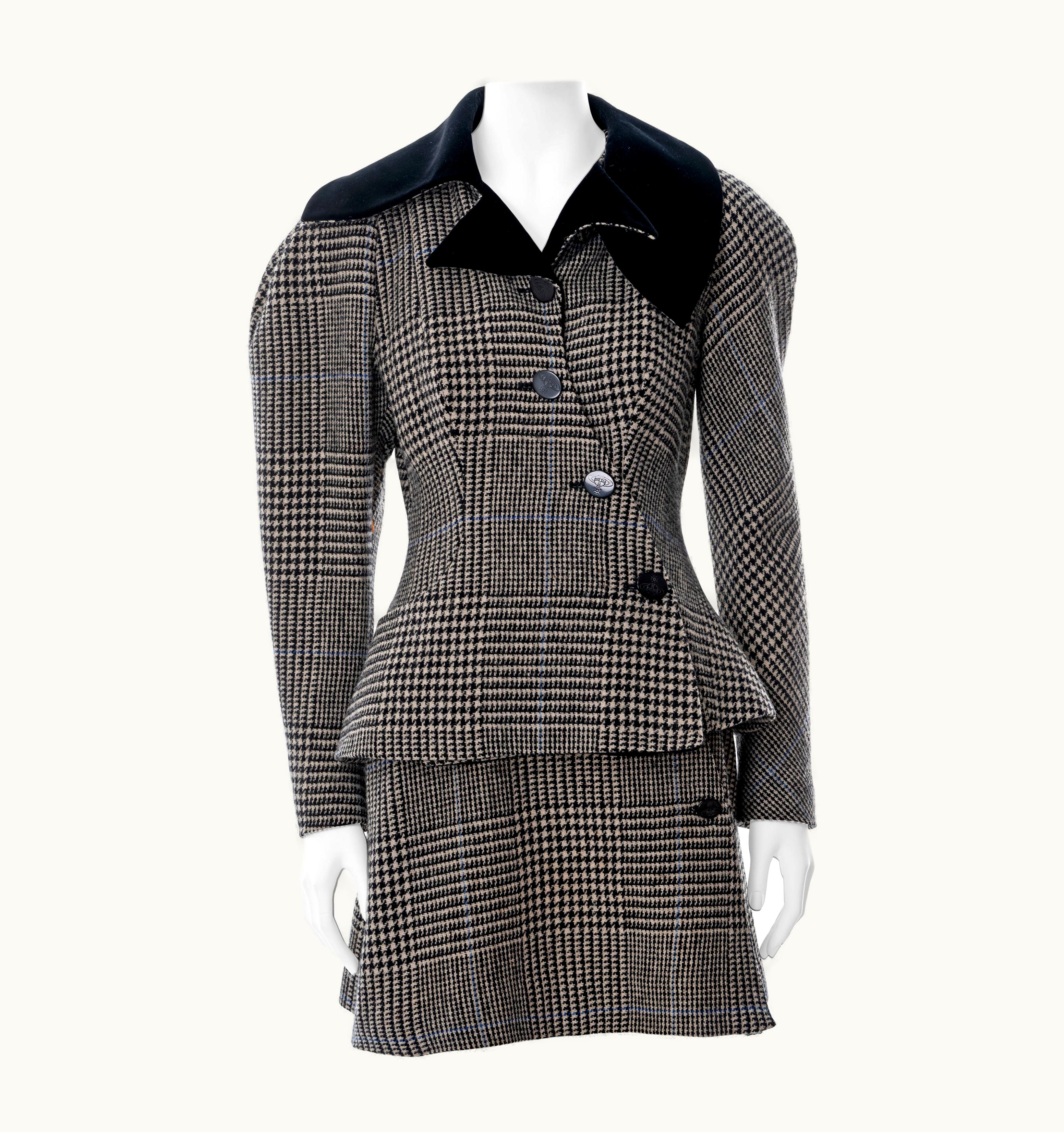 Vivienne Westwood Vivienne Westwood Grey Houndstooth Check Tweed Skirt Suit, AW 1996