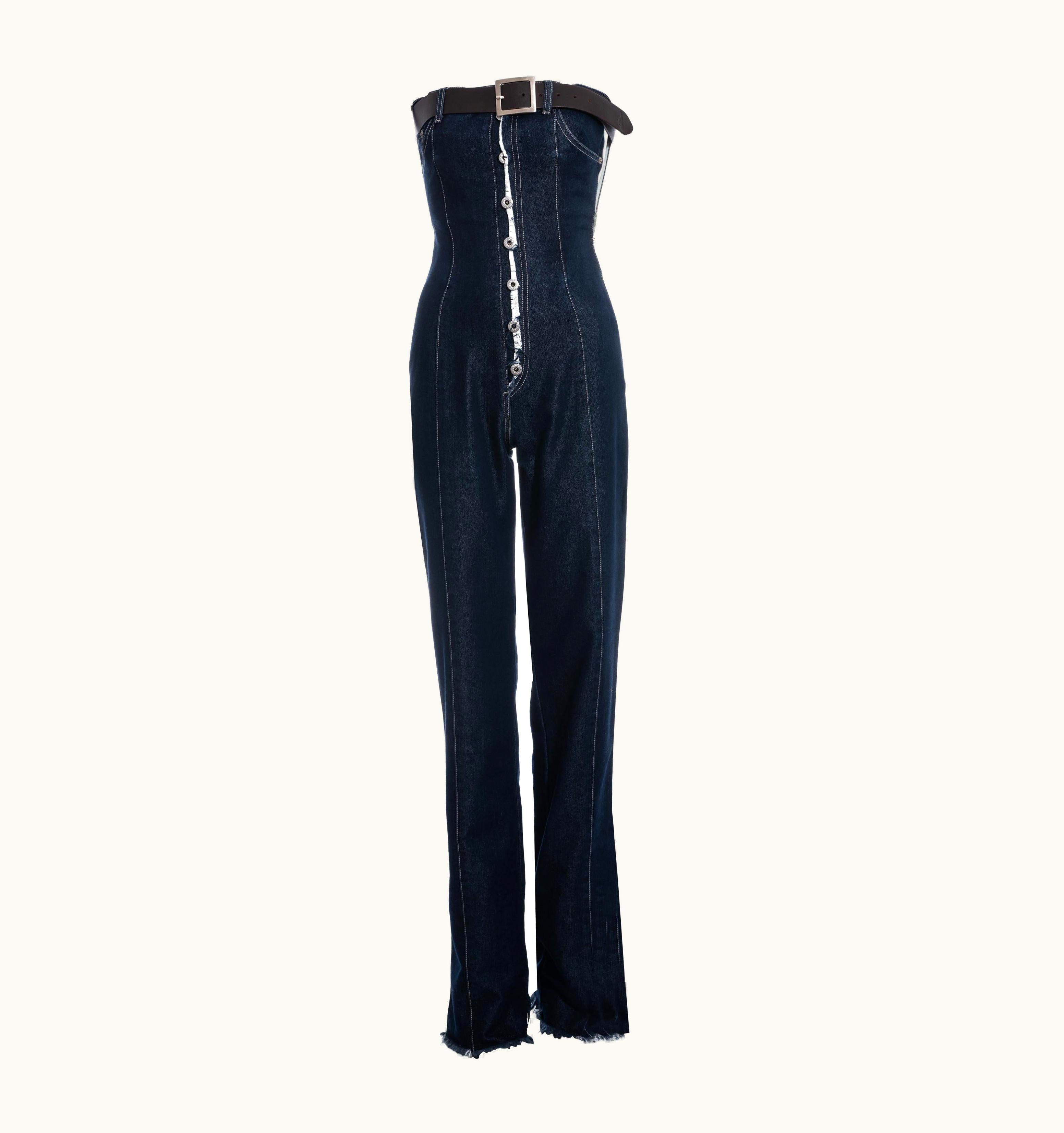 Alexander McQueen Alexander McQueen Indigo Denim Corseted Jumpsuit And Leather Belt, AW 1996