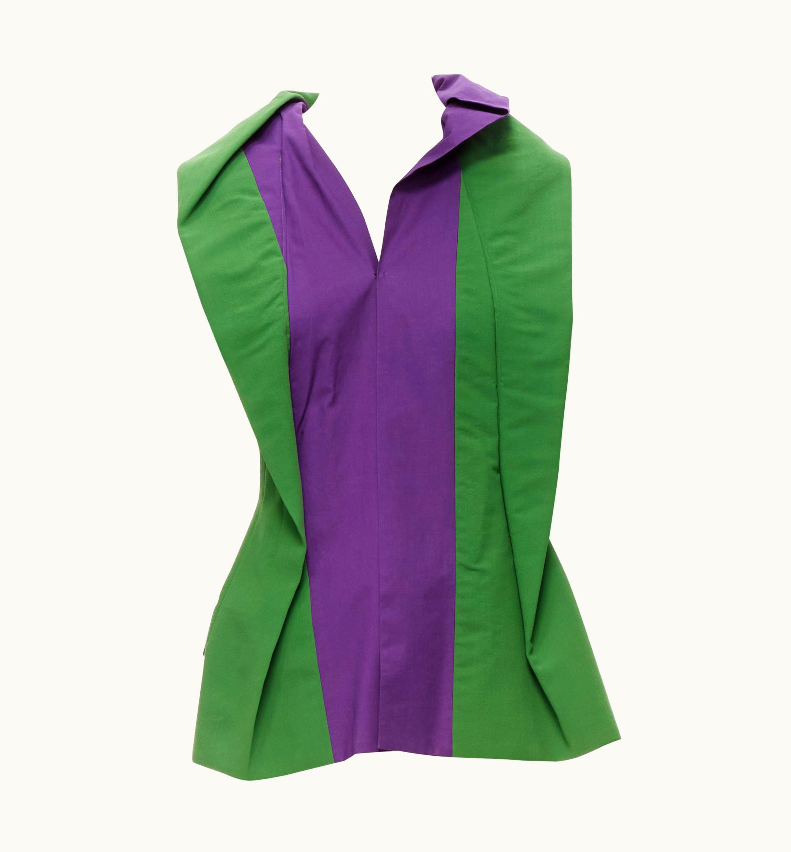 Junya Watanabe Runway Junya Watanabe 1996 Purple Green Pleat Collar Panelled Corset Vest