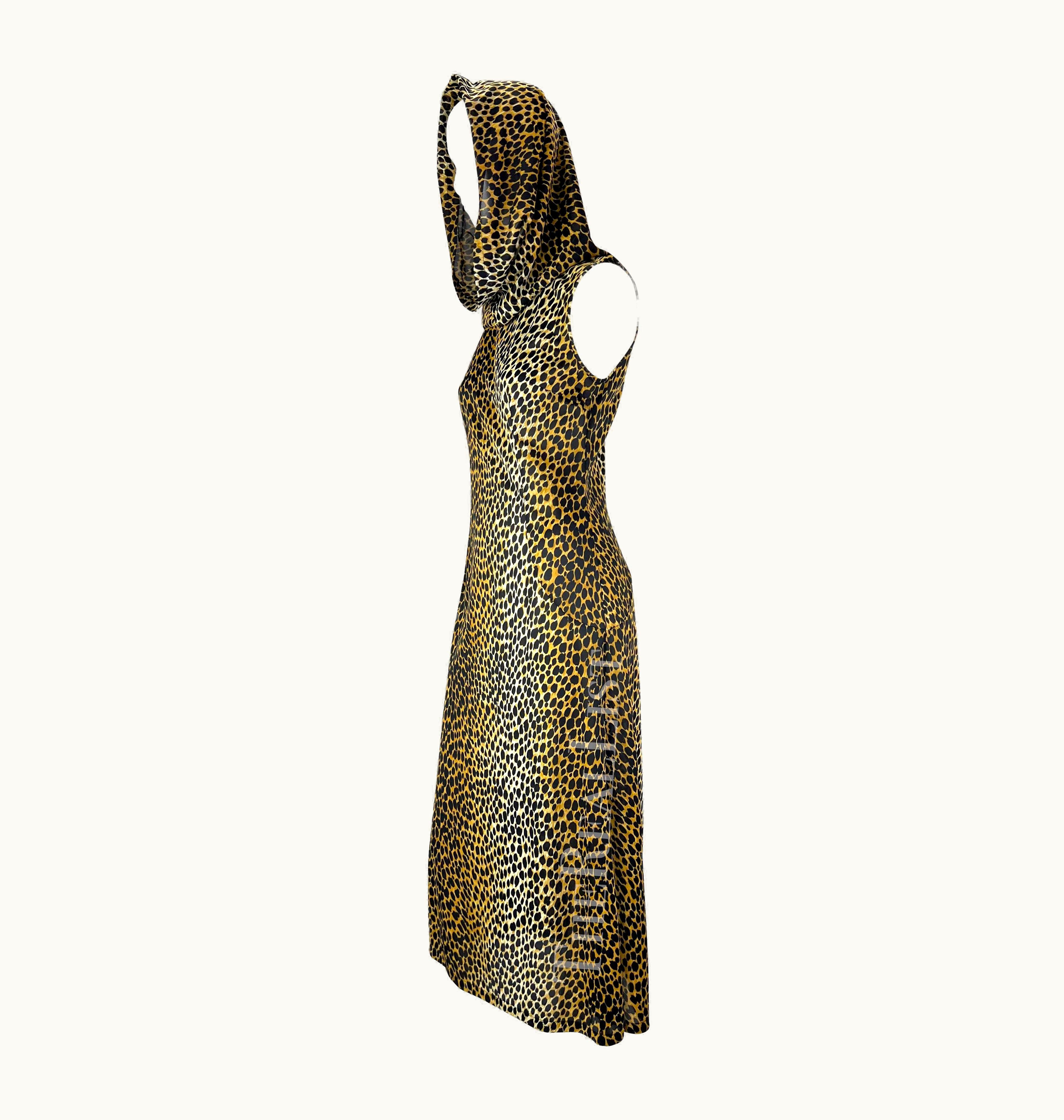 Dolce & Gabbana S/S 1996 Dolce & Gabbana Hooded Stretch Leopard Print Hit Slit Dress