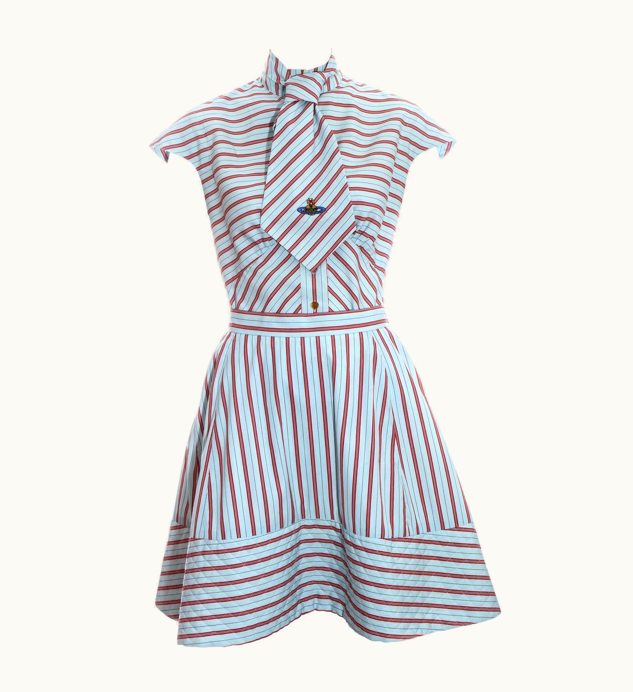Vivienne Westwood Vivienne Westwood Blue And Red Striped Skirt, Blouse And Tie Ensemble S/S 1996