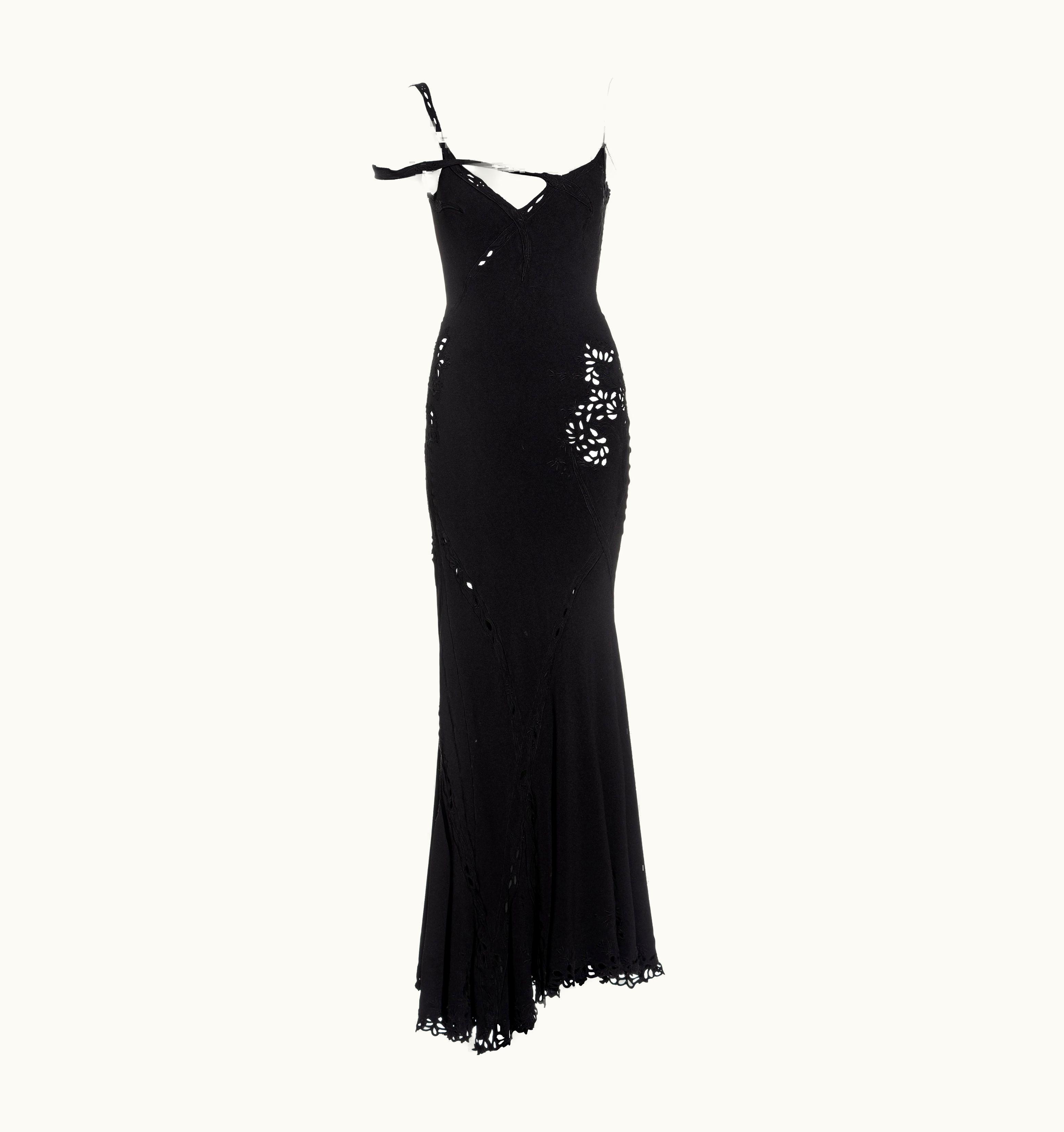 John Galliano John Galliano Black Silk Crepe Cutwork Evening Dress With Chain Straps, S/S 1996
