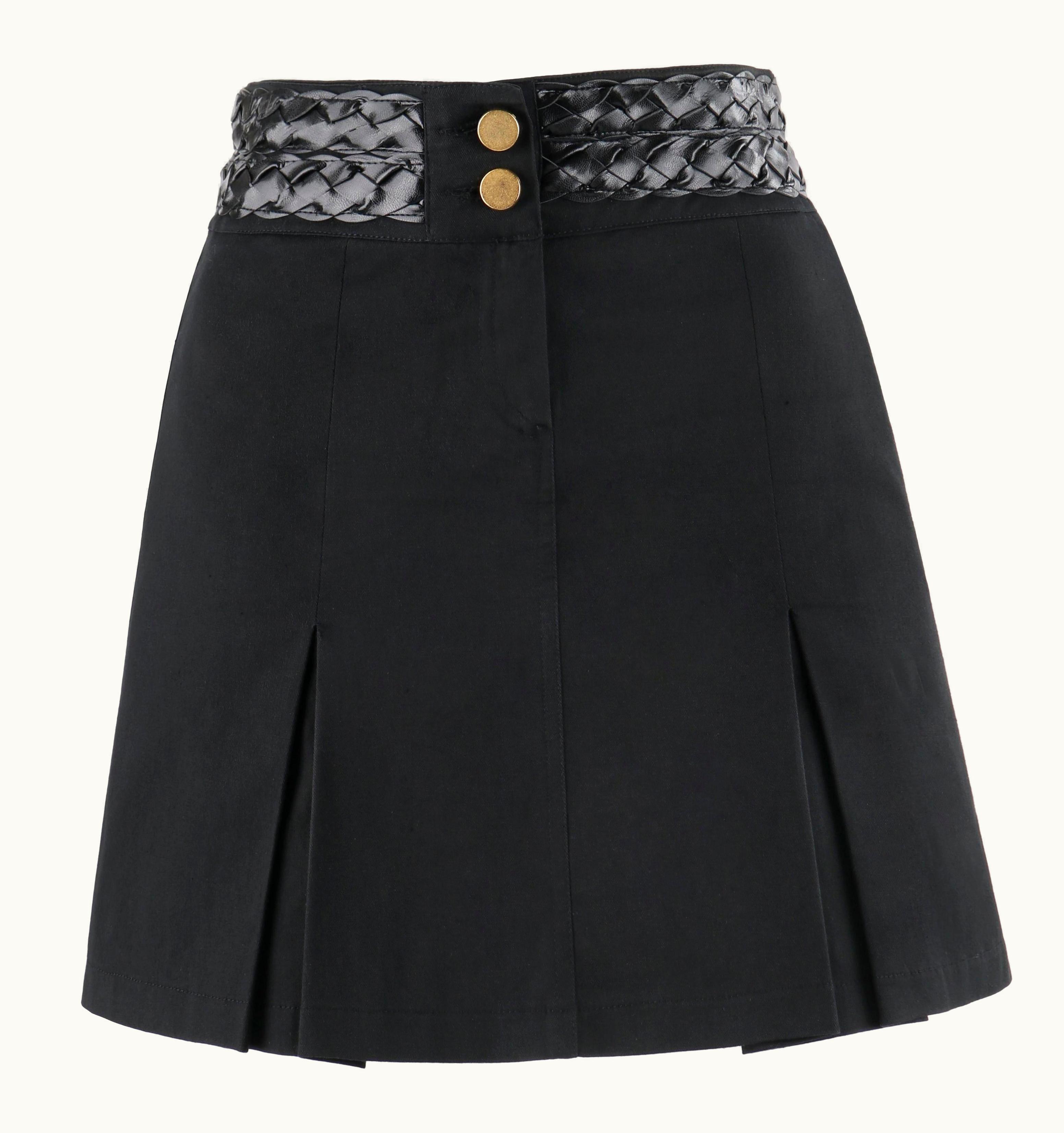 Alexander McQueen Alexander McQUEEN AW 1996 "Dante" Black Leather Braid Trim Pleated Mini Skirt