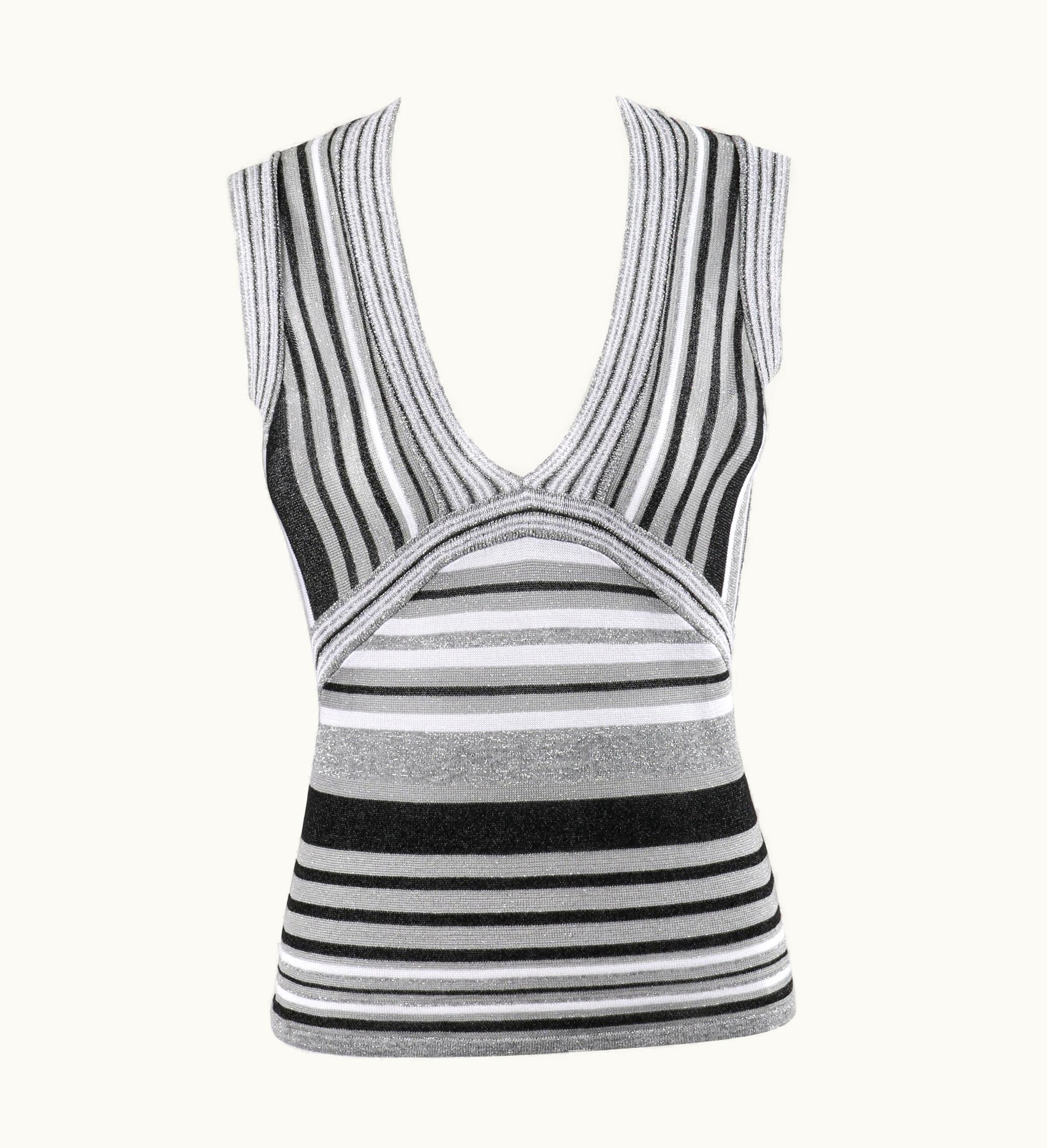 Alexander McQueen Alexander McQUEEN S/S 1996 "The Hunger" Metallic Striped V-Neck Knit Tank Top