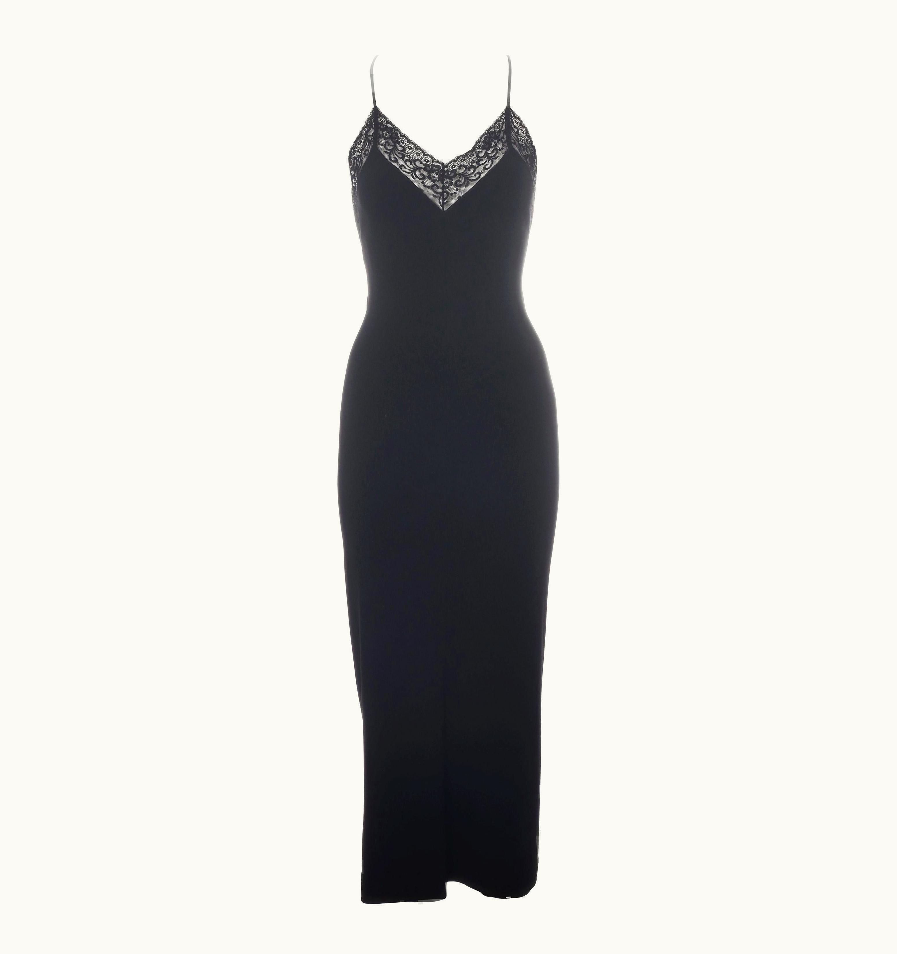 Dolce & Gabbana Dolce & Gabbana Black Rayon Figure Hugging Evening Dress With Lace, C. 1990s
