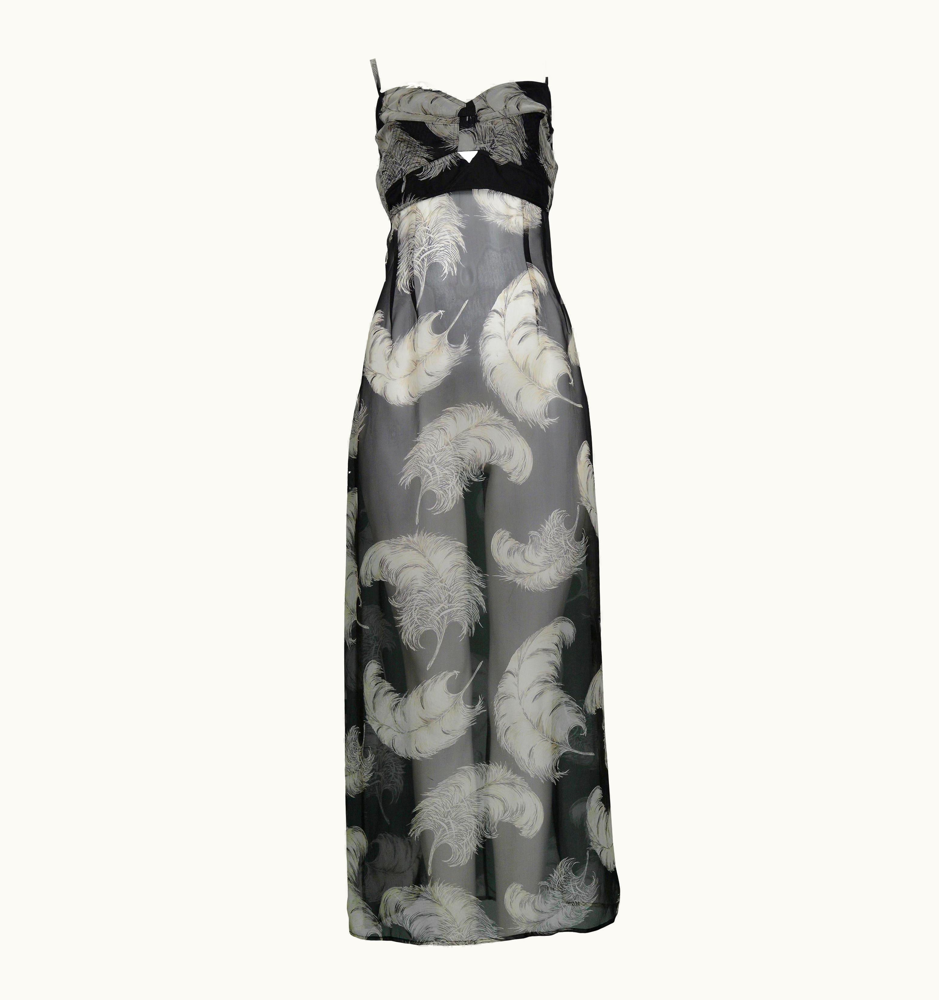 Dolce & Gabbana Vintage Dolce & Gabbana Sheer Feather Print Slip Dress 1997