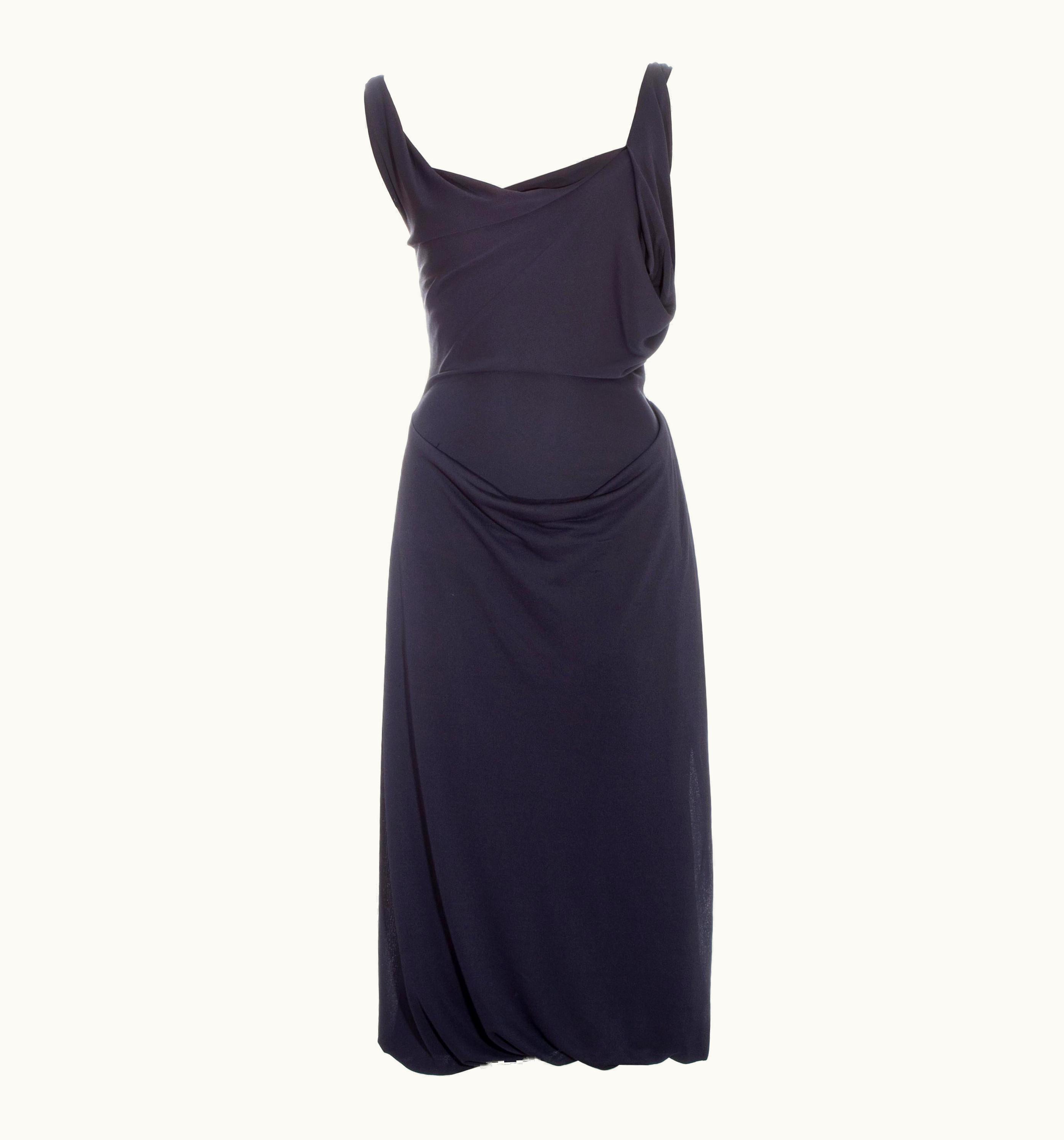 Vivienne Westwood Vivienne Westwood Deep Mauve Rayon Draped Mid-length Dress, S/S 1997