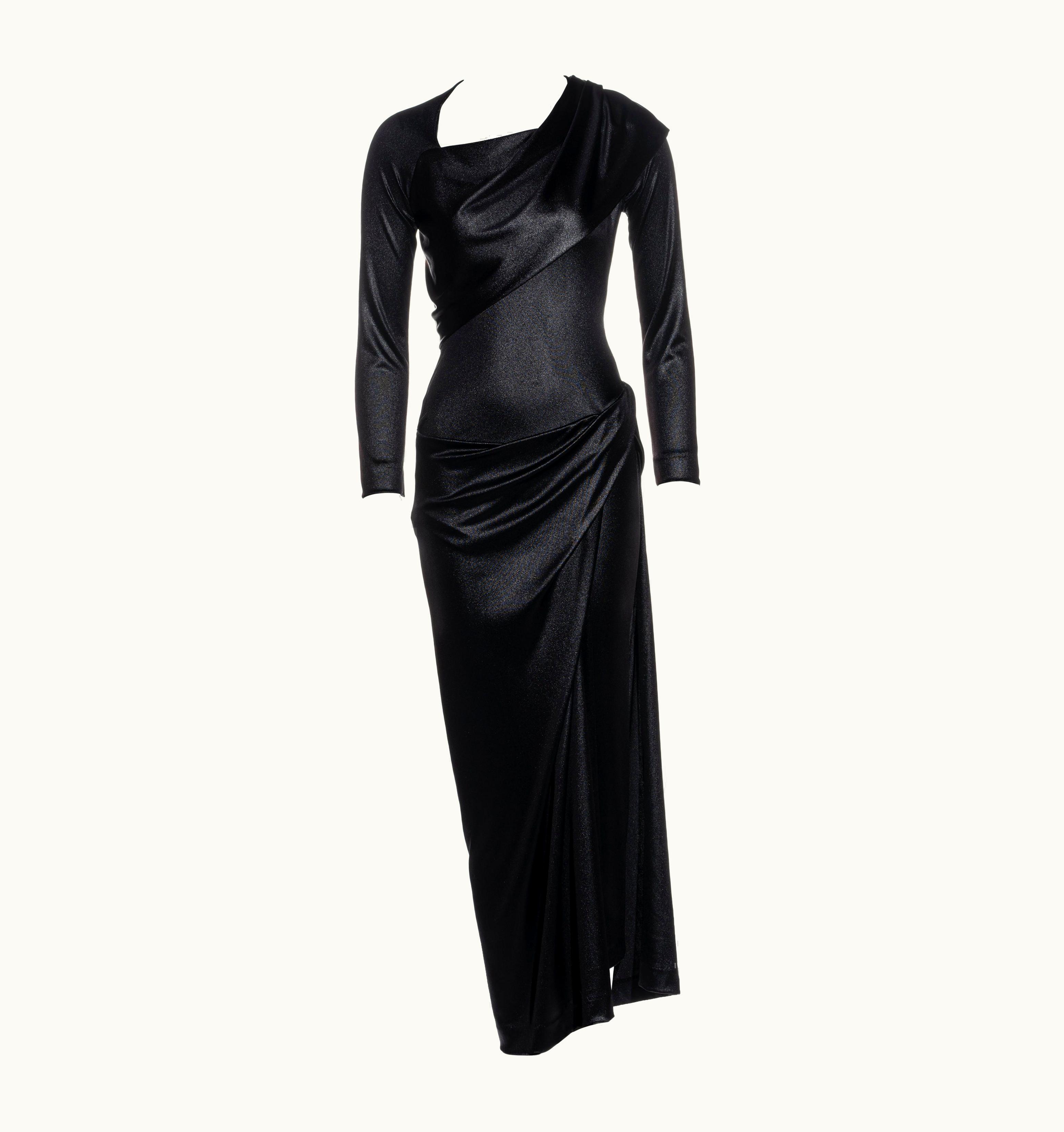 Vivienne Westwood Vivienne Westwood Metallic Black Nylon Jersey Draped Evening Dress, AW 1997