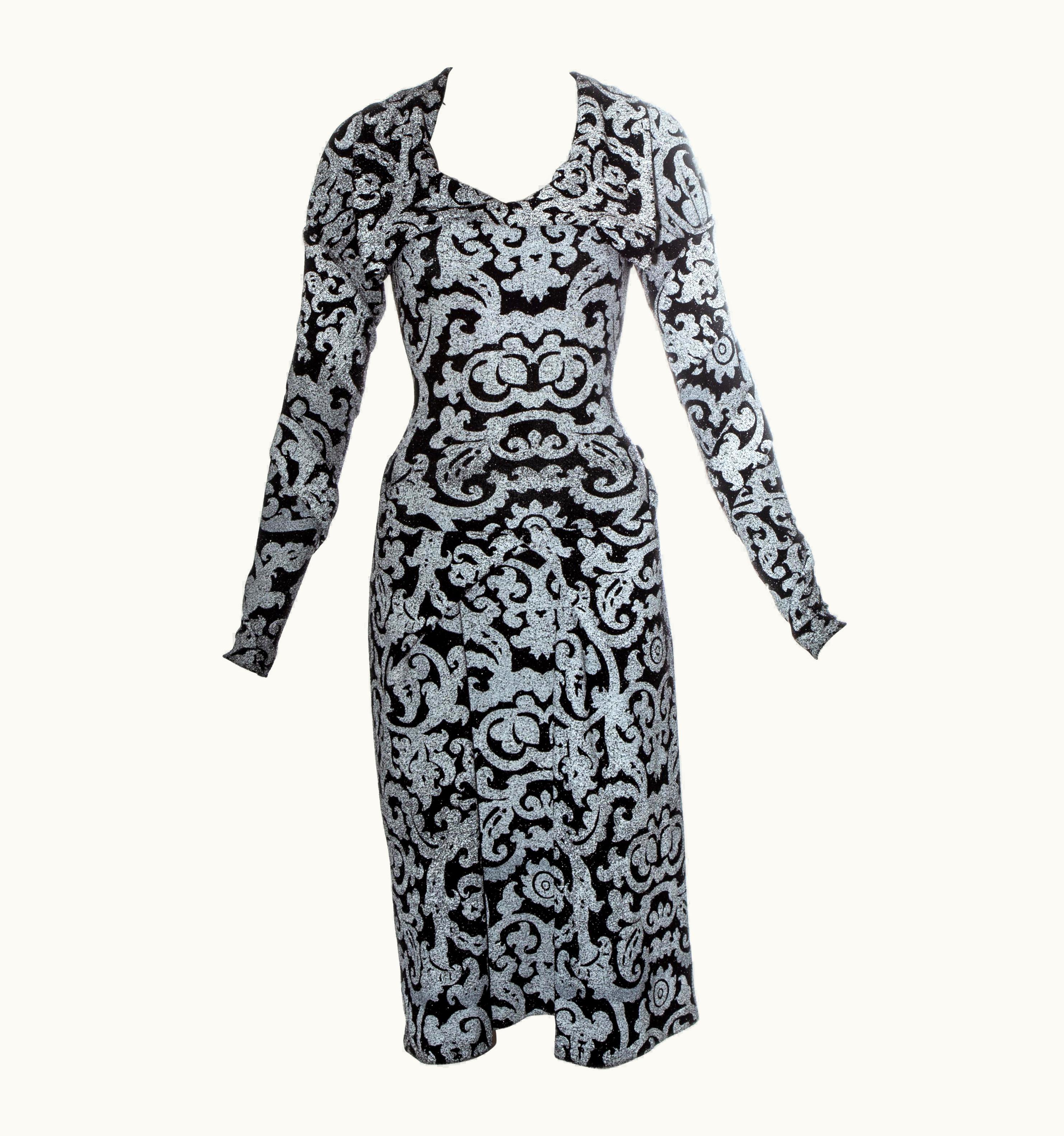 Vivienne Westwood Vivienne Westwood Black Screen Printed Lurex Figure Hugging Dress, AW 1997