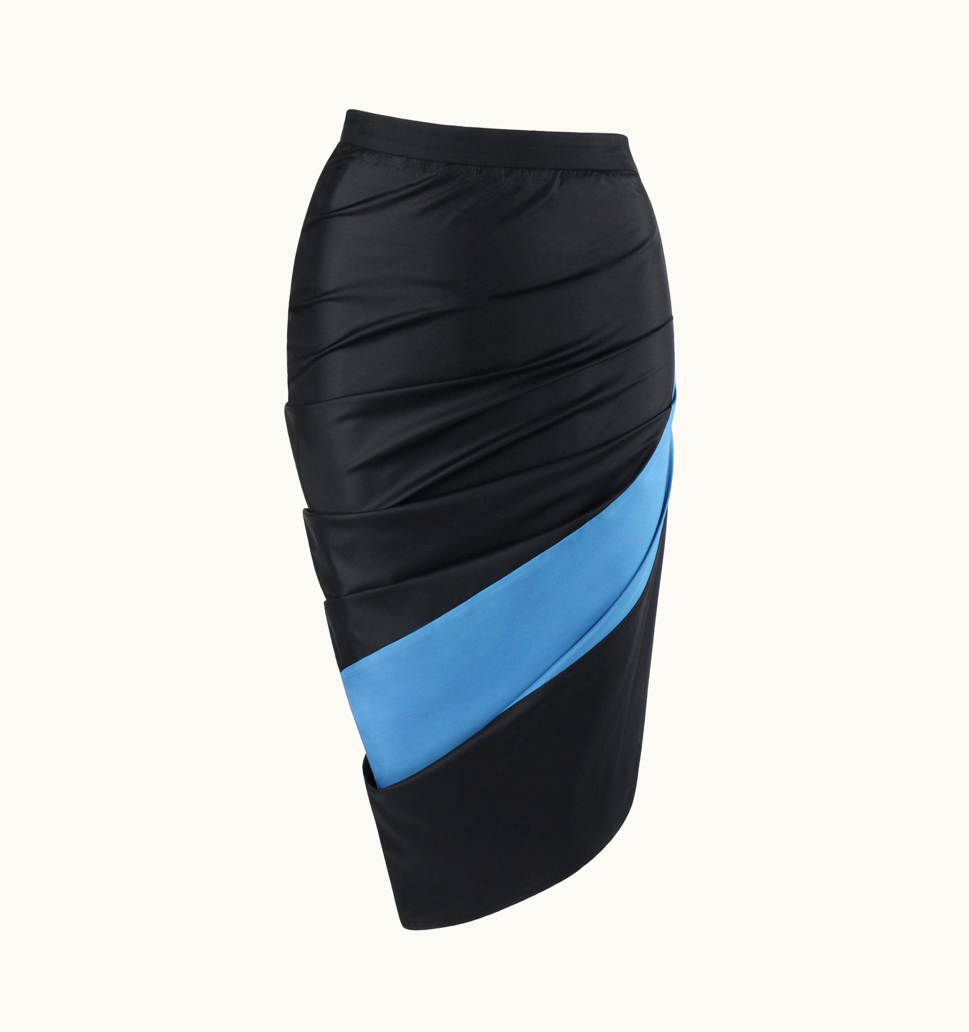 Alexander McQueen Alexander McQUEEN AW 1997 Color Blocked Asymmetrical Ruched Pencil Skirt