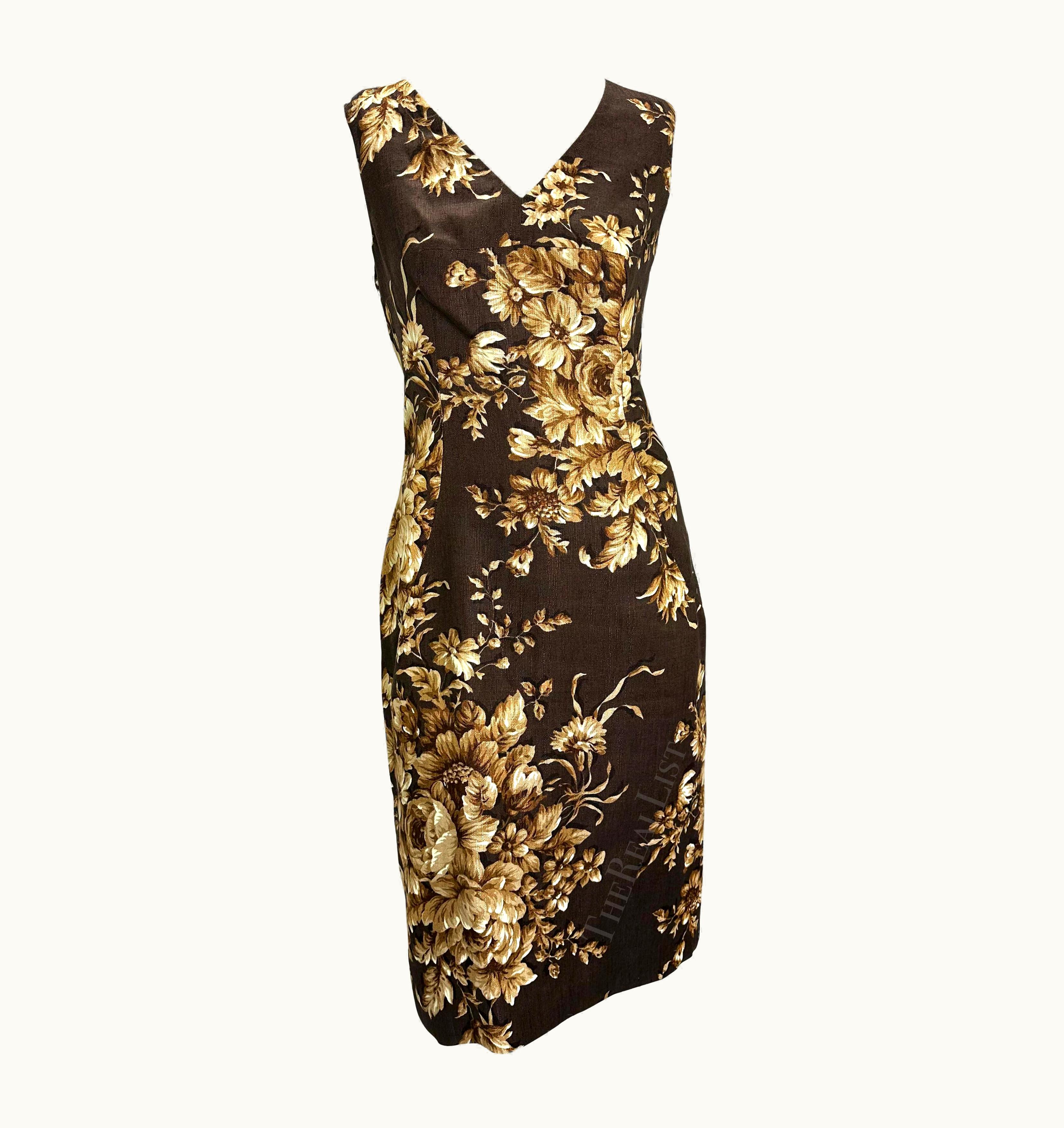 Dolce & Gabbana S/S 1997 Dolce & Gabbana Runway Brown Beige Floral Sleeveless Dress