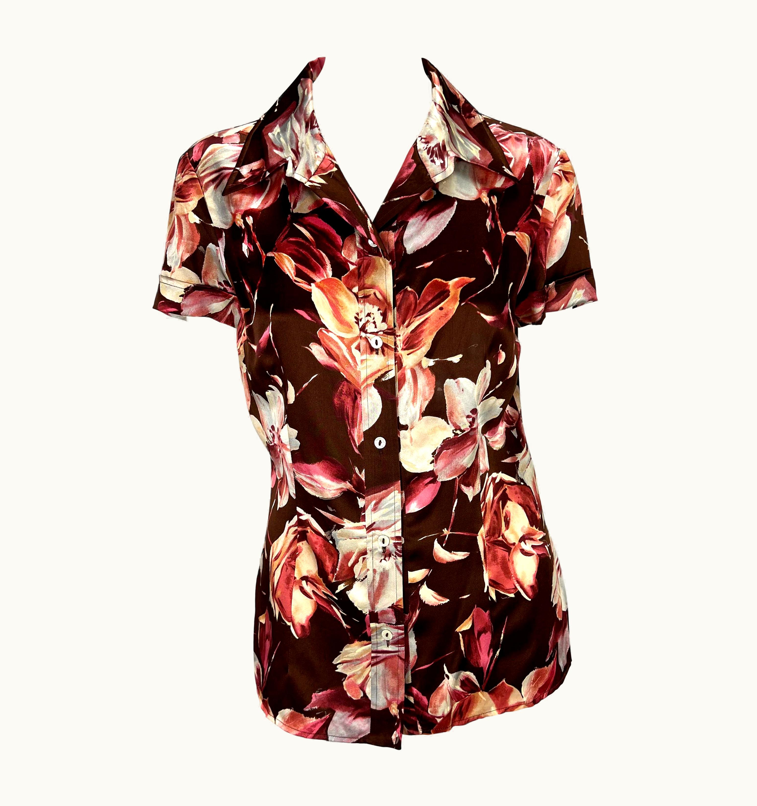 Dolce & Gabbana S/S 1997 Dolce & Gabbana Runway Silk Floral Button Up Blouse