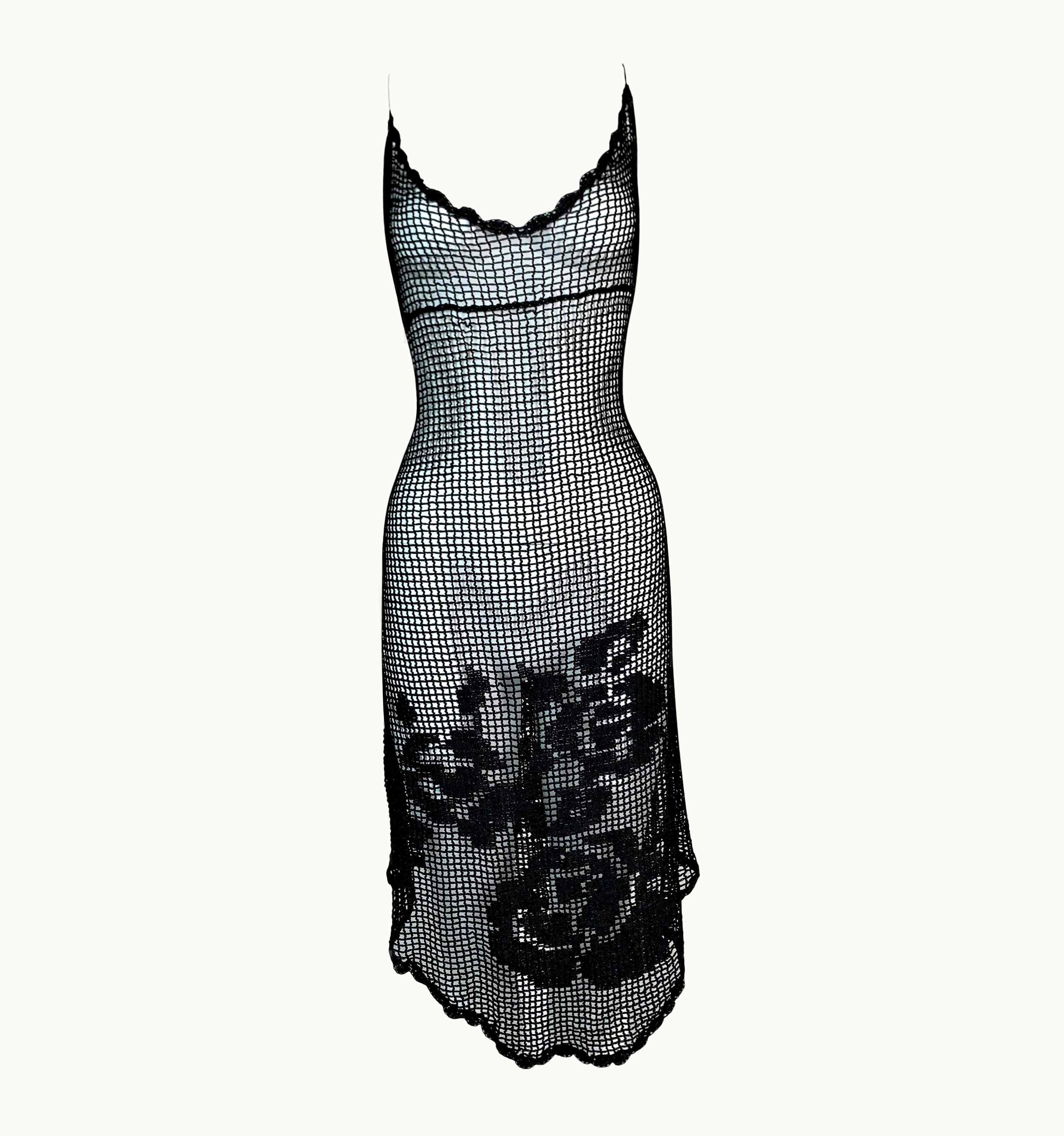 Dolce & Gabbana Vintage AW 1997 Dolce & Gabbana Runway Sheer Black Knit Floral Dress